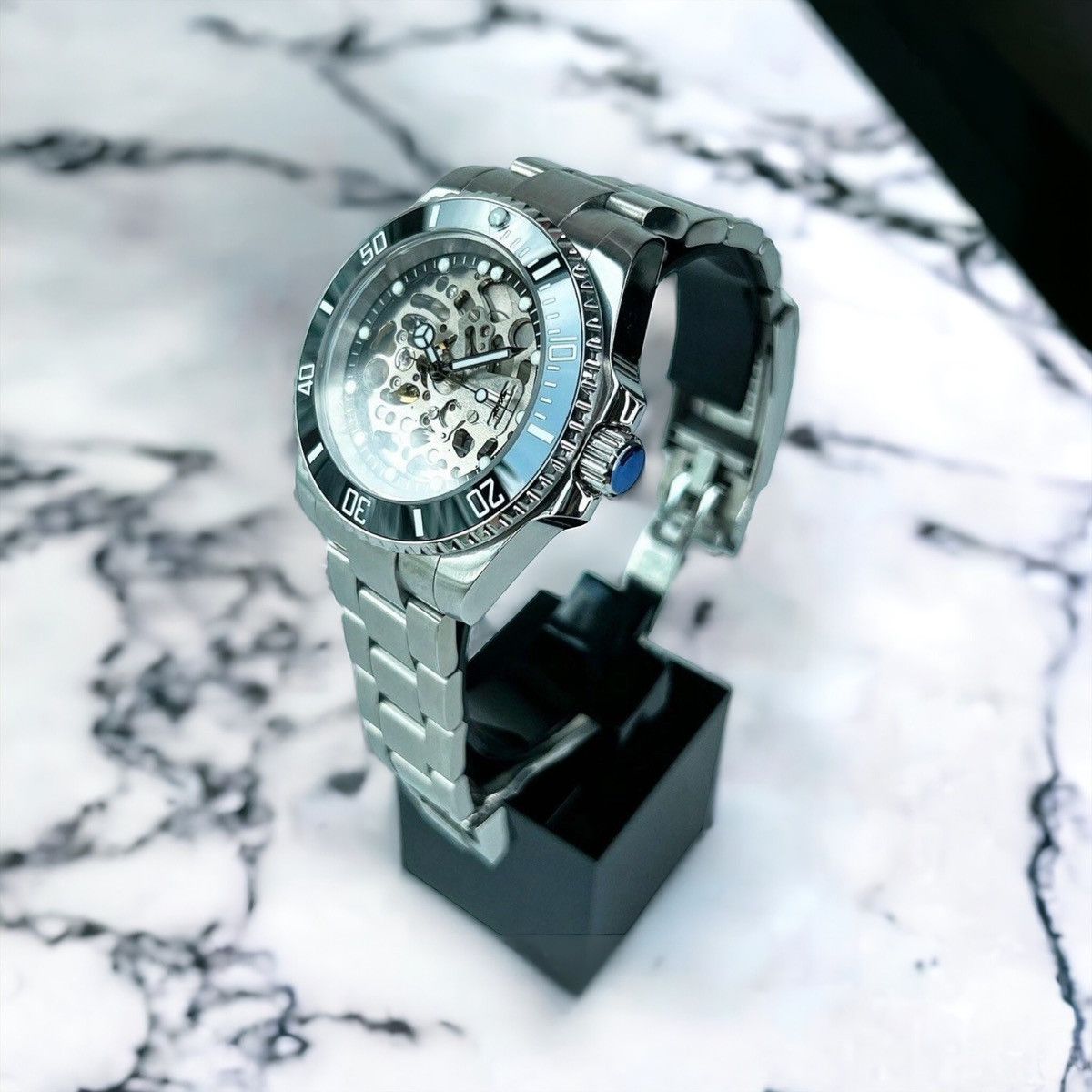 Japanese Brand Seiko Mod Submariner Black Bezel Skeleton Dial Steel Watch Size ONE SIZE - 1 Thumbnail