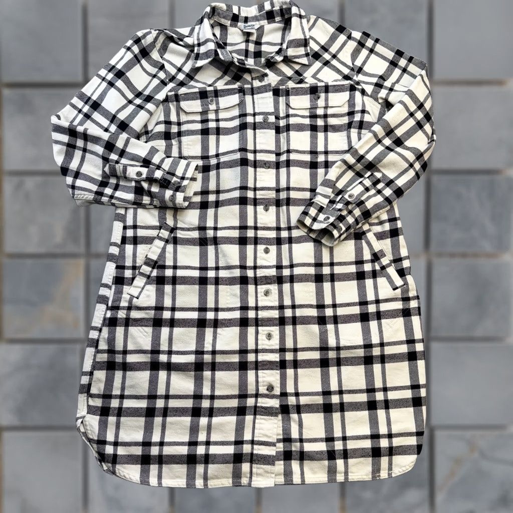 Vintage Duluth Flannel Duster Womens Large White Plaid Pockets Chore Button-Up Shirt Size L / US 10 / IT 46 - 1 Thumbnail