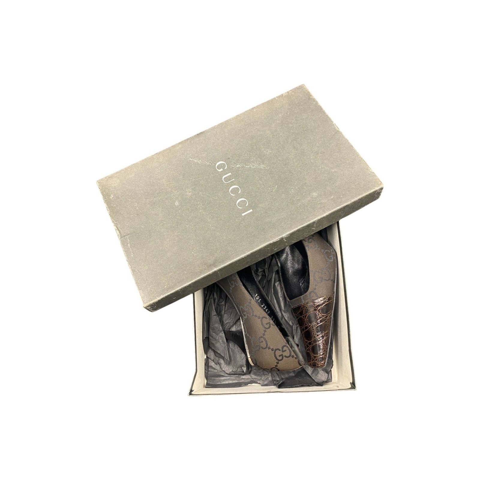 Gucci Embossed Croc Leather Brown Heels Size US 5.5 / IT 35.5 - 11 Thumbnail