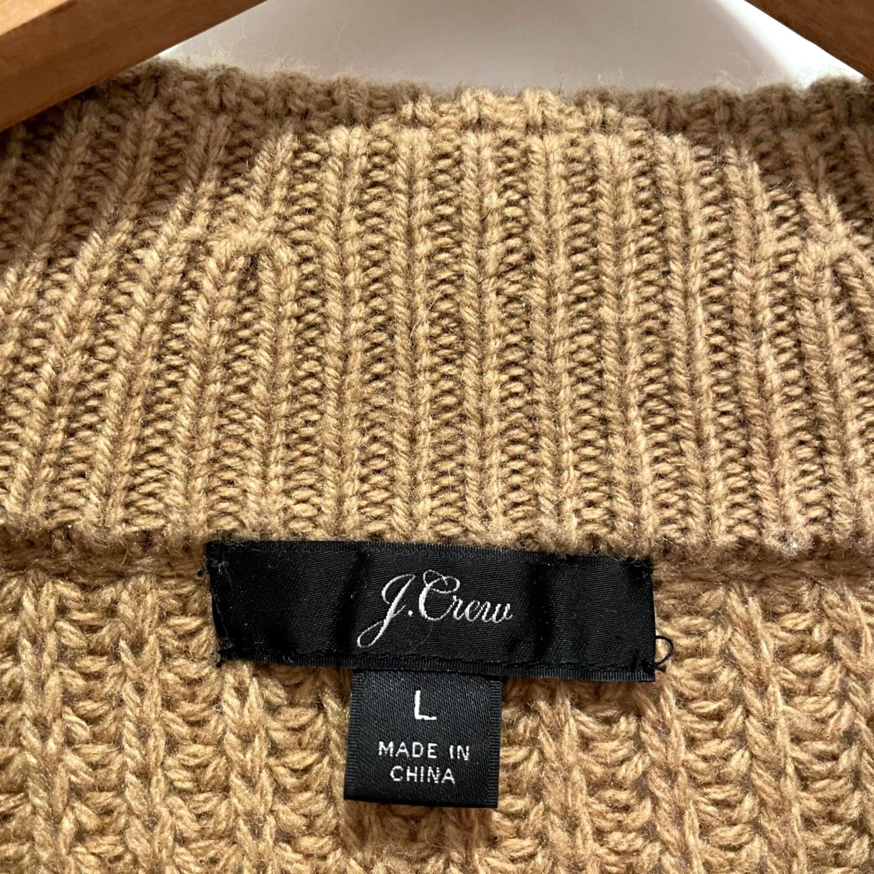 J.Crew J.CREW Women L Brown Cable Knit Lambs Wool Blend Mock Neck Pullover Sweater Size L / US 10 / IT 46 - 2 Thumbnail
