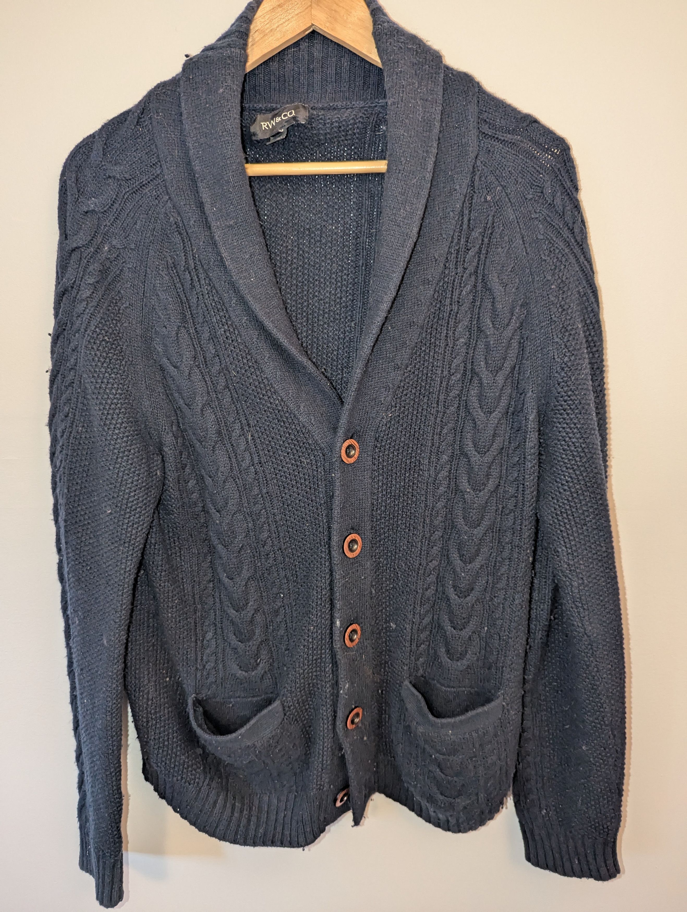 RW&CO. Men's RW & Co. Navy Cable Knit Shawl Cardigan Size US S / EU 44-46 / 1 - 1 Thumbnail