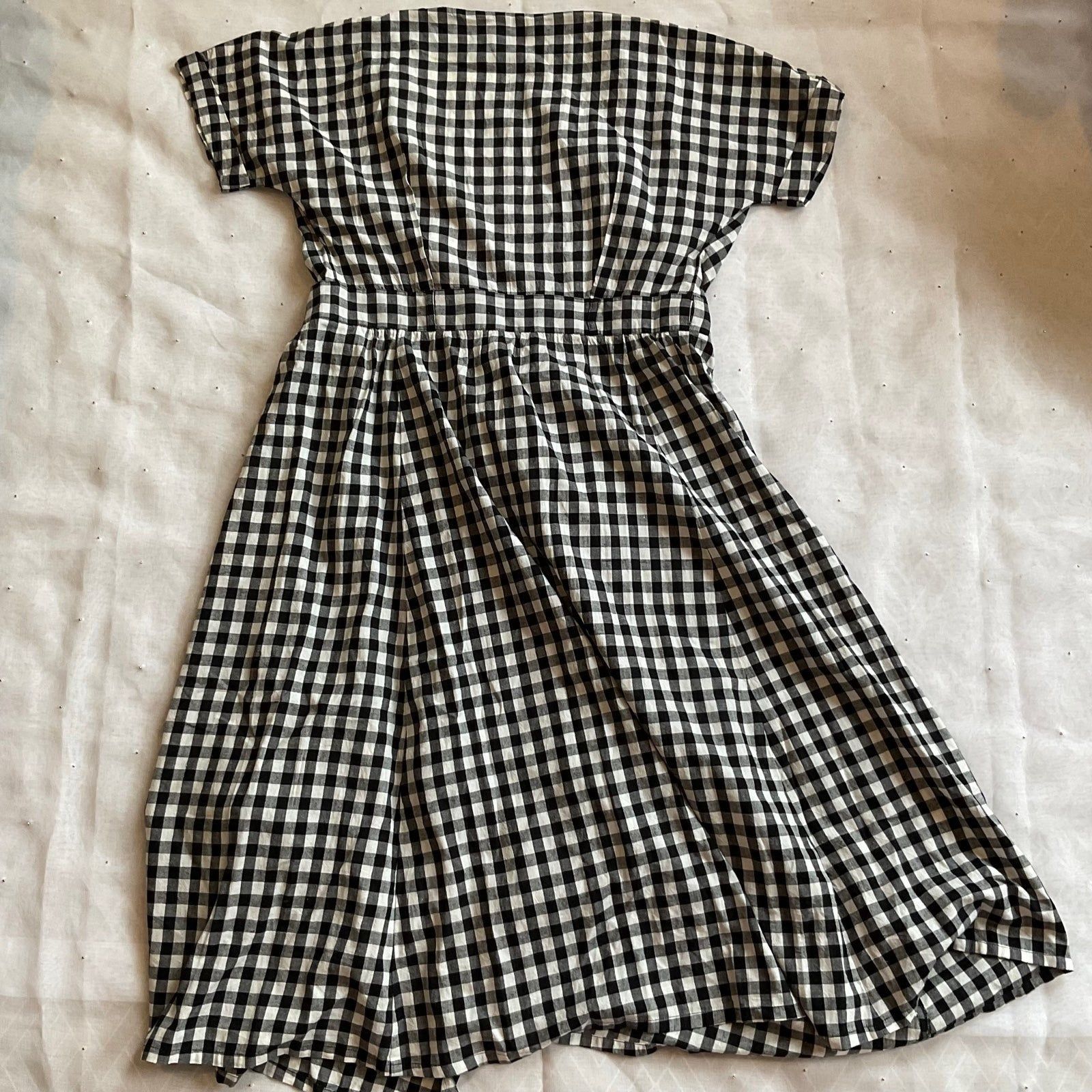 Sezane NWT Sezane MARIELLE midi DRESS Black White cotton gingham pl Size S / US 4 / IT 40 - 5 Thumbnail