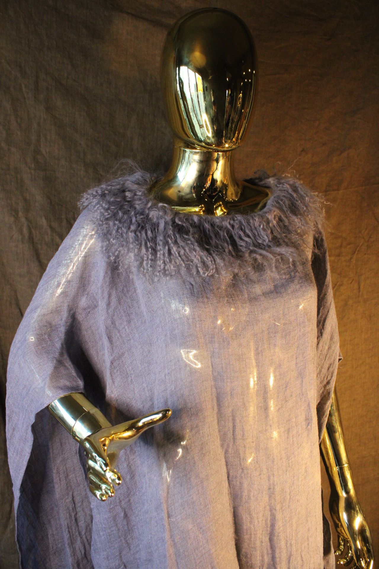 Other Gray linen poncho Real Mongolian fur collar Size US XS / EU 42 / 0 - 5 Thumbnail