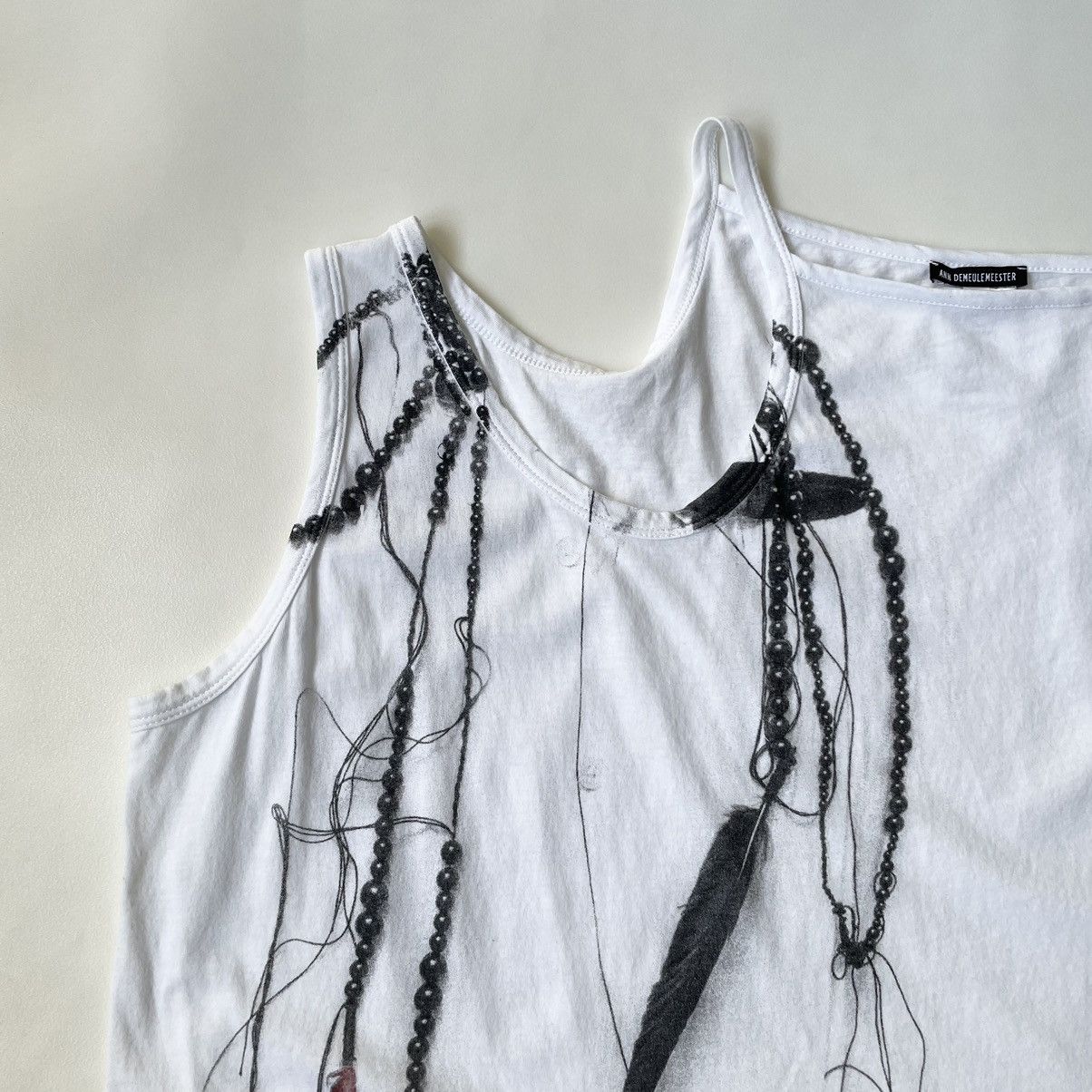 Ann Demeulemeester ‘Feather Necklace Print’ Tie Strap Vest Size M / US 6-8 / IT 42-44 - 6 Thumbnail