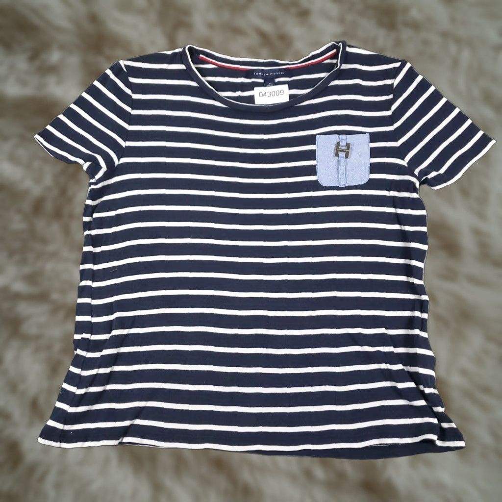 Tommy Hilfiger Tommy Hilfiger Womens Blue White Striped Short Sleeve T Shirt Large Size L / US 10 / IT 46 - 1 Thumbnail