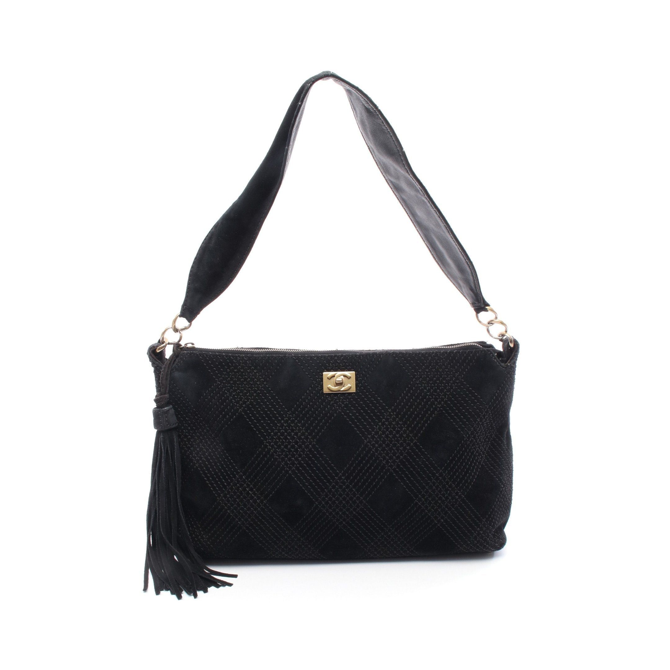 Chanel Chanel Shoulder Bag Suede Black Gold Hardware Size ONE SIZE - 1 Thumbnail