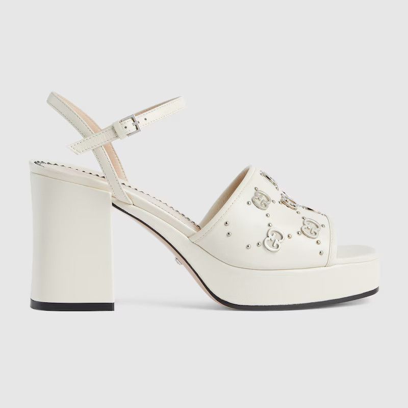 Gucci o1s1wg110225 Women's Interlocking G Studs Sandals in White Size US 11 / IT 41 - 1 Thumbnail