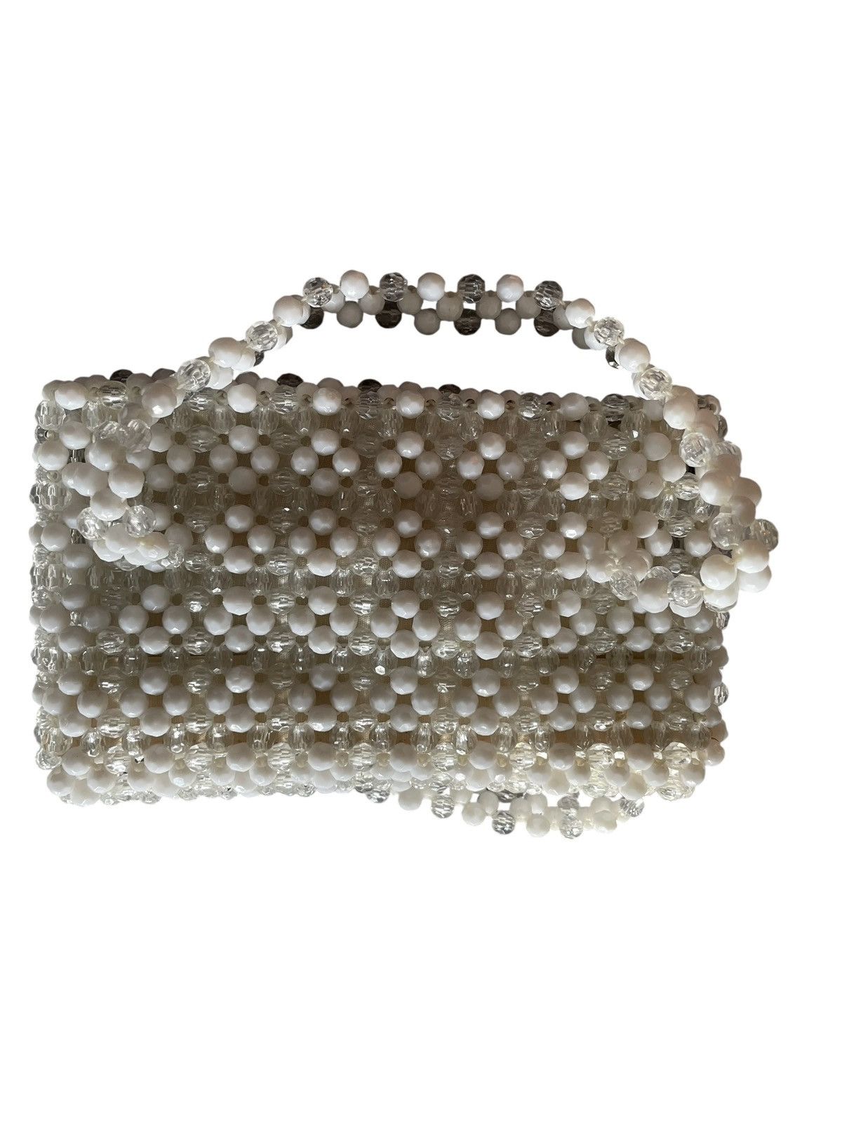 Vintage 1960s white/clear beaded woven handmade satchel handbag Size ONE SIZE - 2 Thumbnail