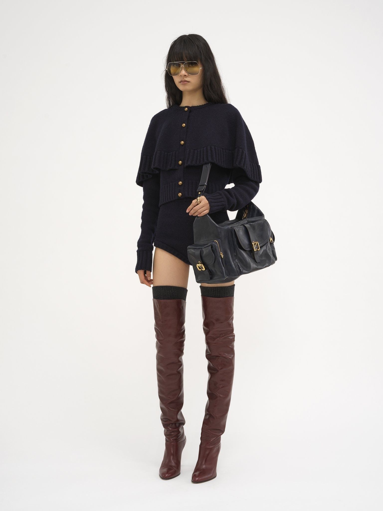 Chloe o1loc1c11025 Cape Cardigan in Navy Size XS / US 0-2 / IT 36-38 - 2 Thumbnail