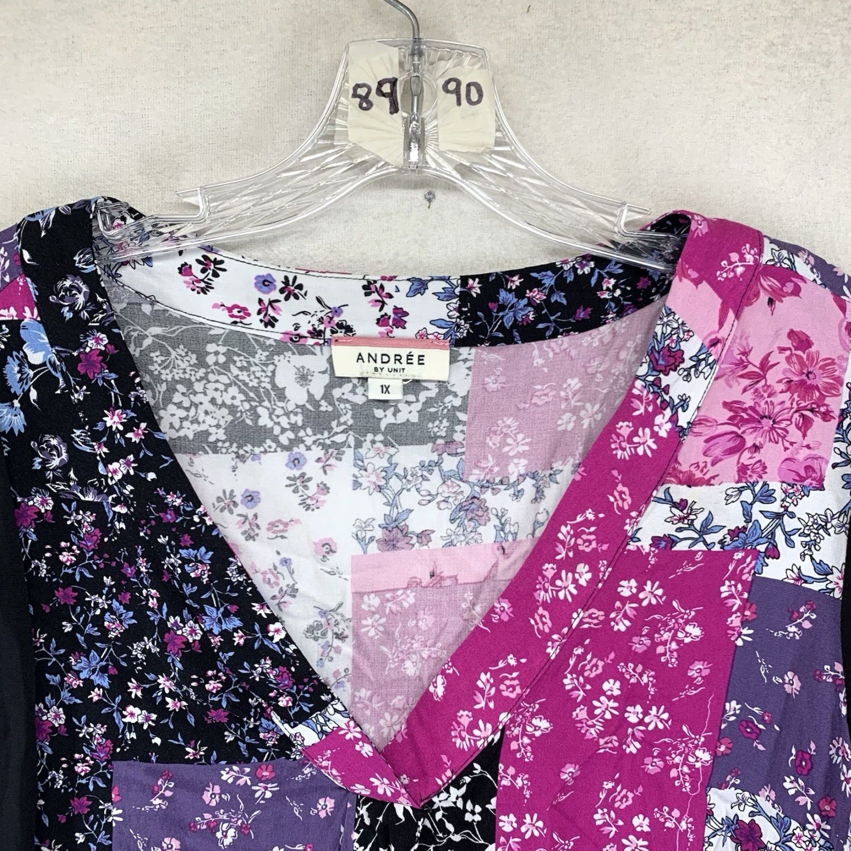 Pinko Andree By Unit Women’s Blouse Shirt Tunic 1X Plus Size Multicolor Floral Patchwork Boho Hippie V-Neck Pullover Relaxed Fit Casual Shirt Womens Size XL / US 12-14 / IT 48-50 - 4 Thumbnail