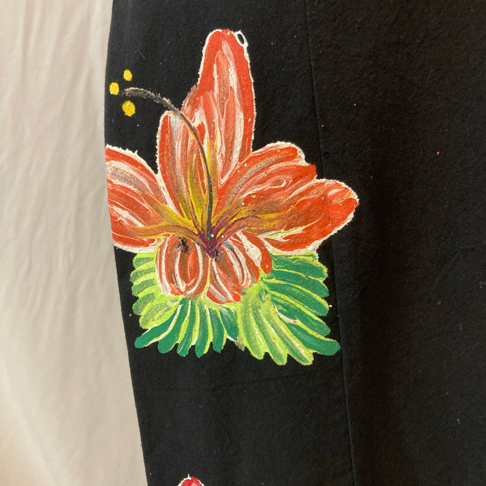 Other Mexico Handpaint Black Floral Ruffle One Shoulder Midi Dress Size S / US 4 / IT 40 - 4 Thumbnail