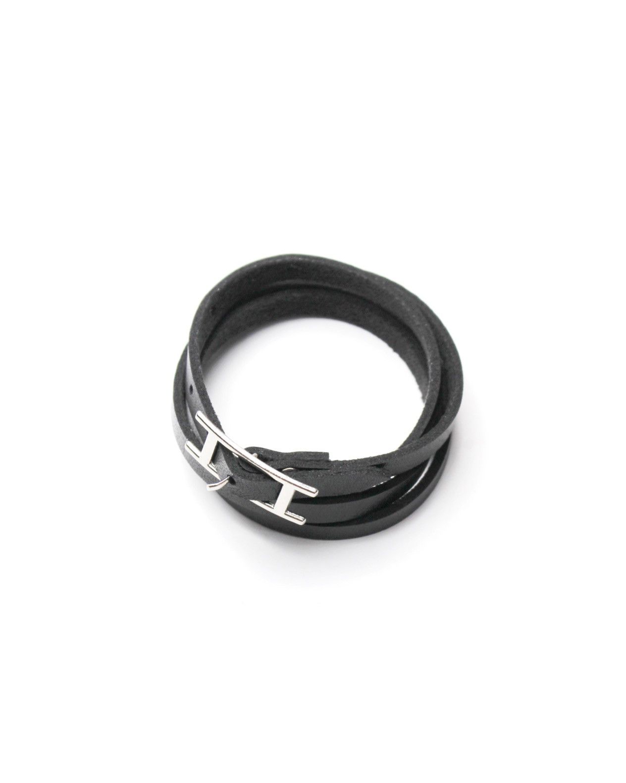 Japanese Brand BLACK DOUBLE-WRAP LEATHER BRACELET WITH METAL “H” BUCKLE Size ONE SIZE - 5 Thumbnail