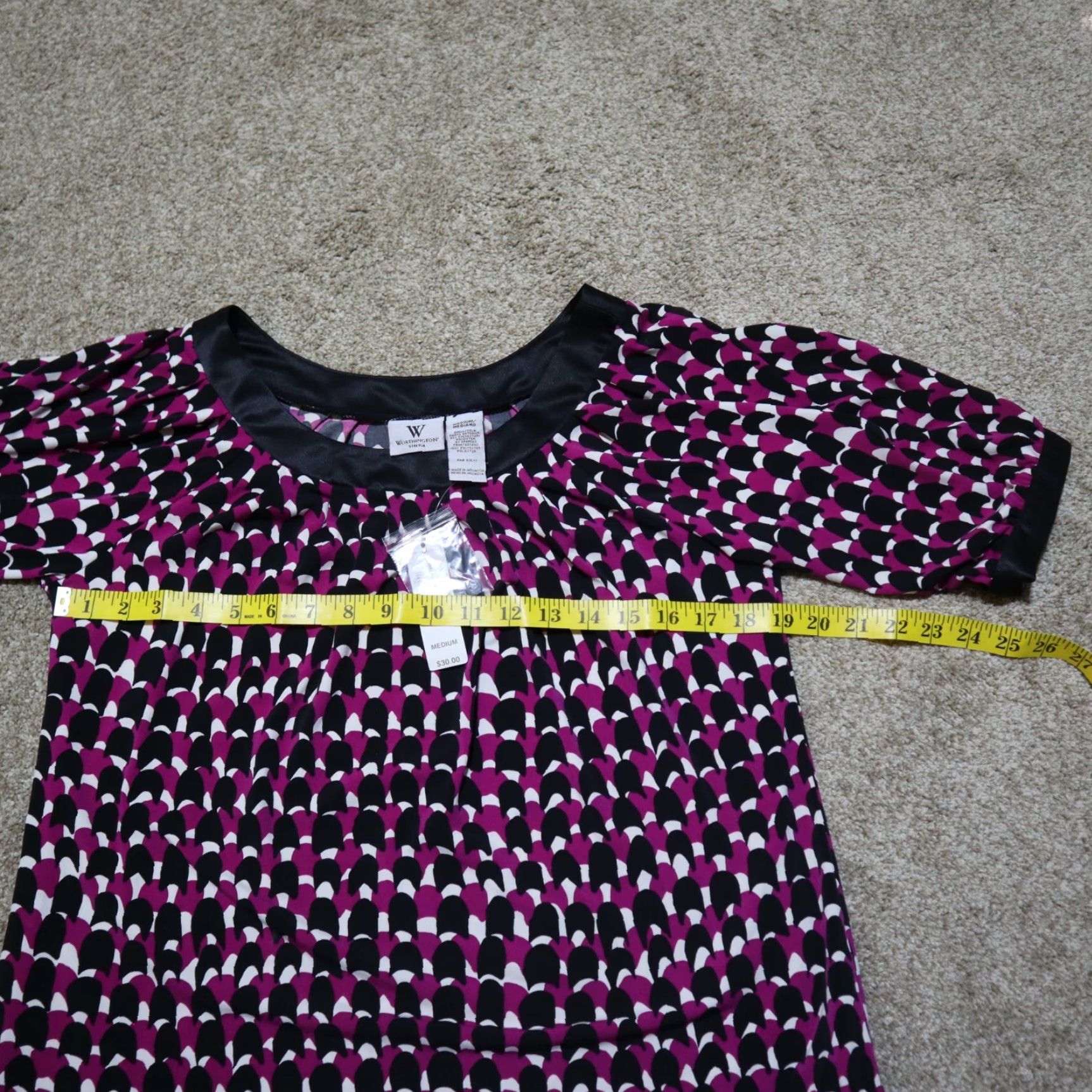 Worthington Worthington Shirt Blouse Women M Purple Boho Short Sleeve 70s? No – just Purple. Hmm. Size M / US 6-8 / IT 42-44 - 4 Thumbnail