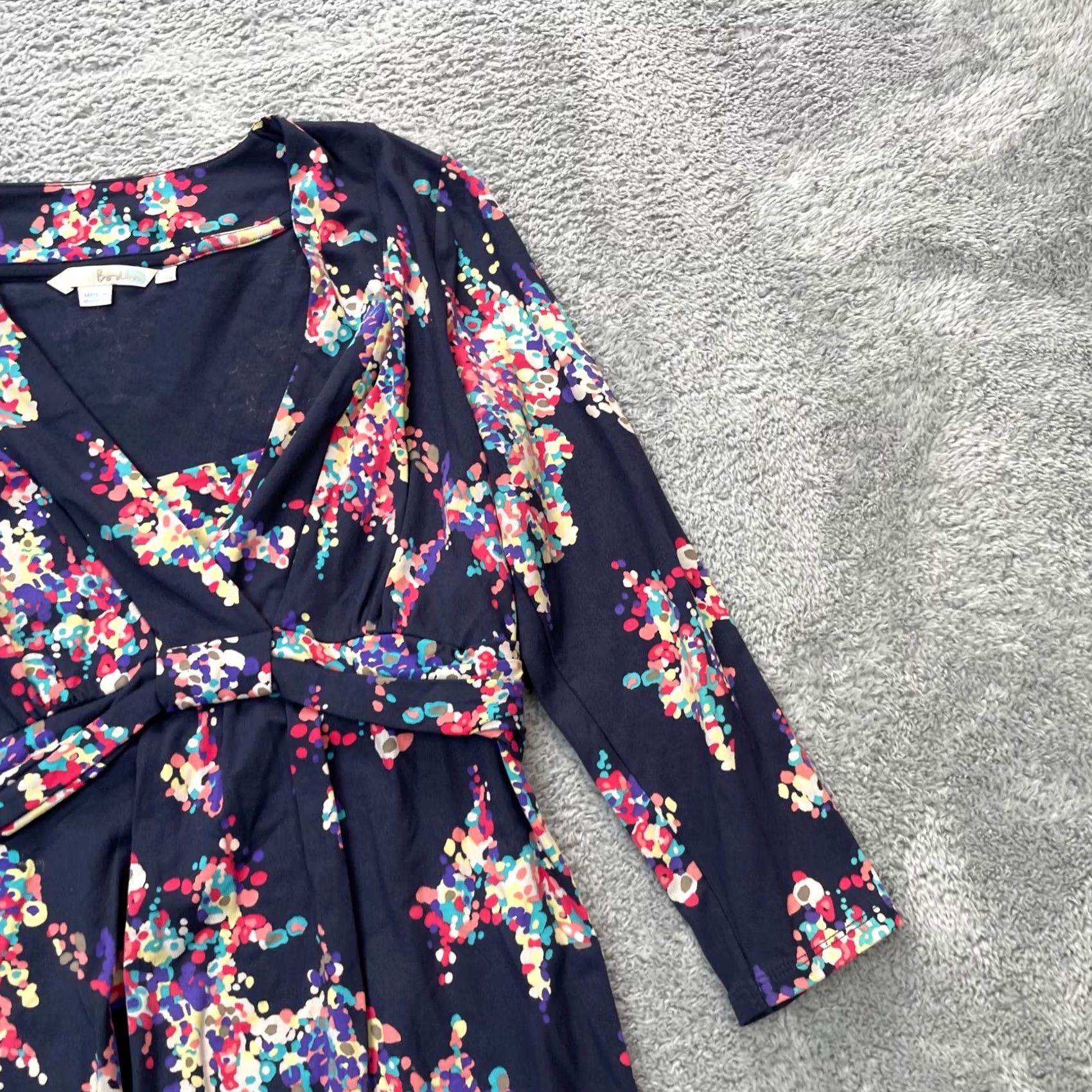 Boden Boden Dress Womens 6R Blue Floral Viscose Stretch Plunge V Neck Belted Abstract Shirt? Size M / US 6-8 / IT 42-44 - 3 Thumbnail
