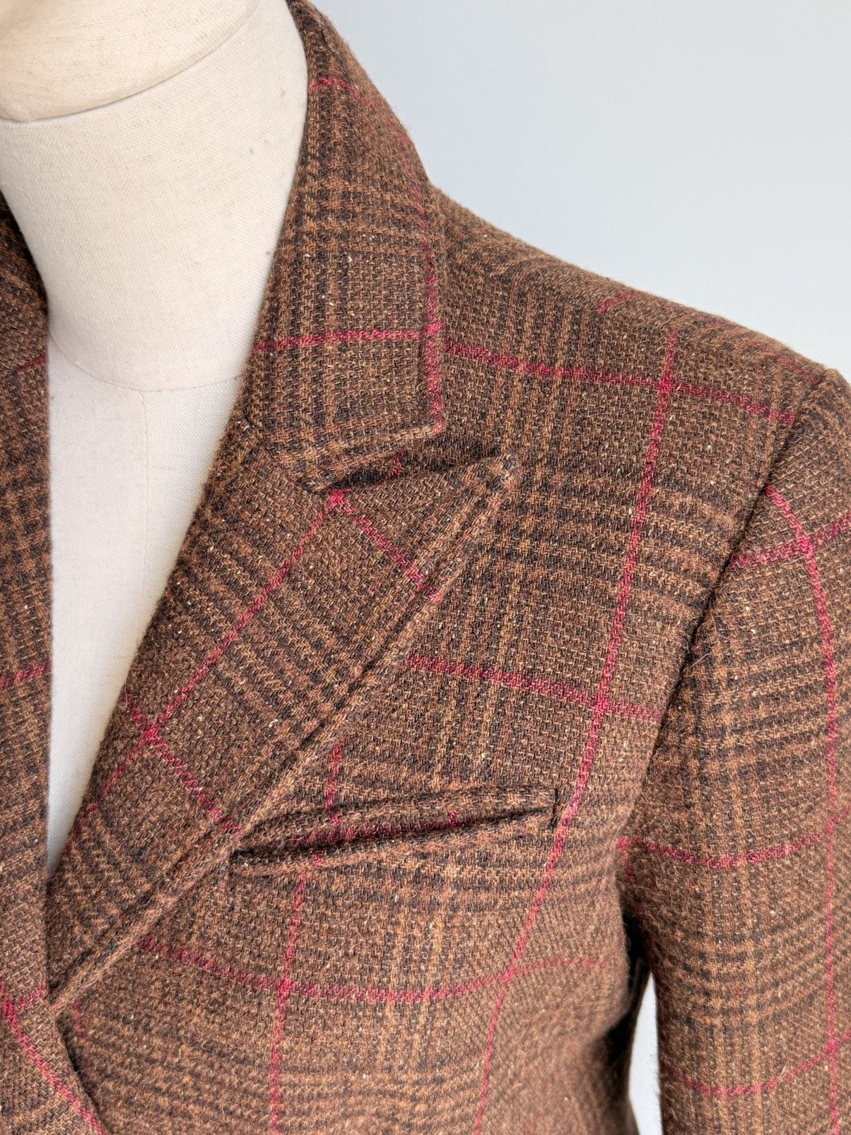 Sezane Sézane Brown Tweed Red Windowpane Wool Coat Tailored Size S / US 4 / IT 40 - 9 Thumbnail