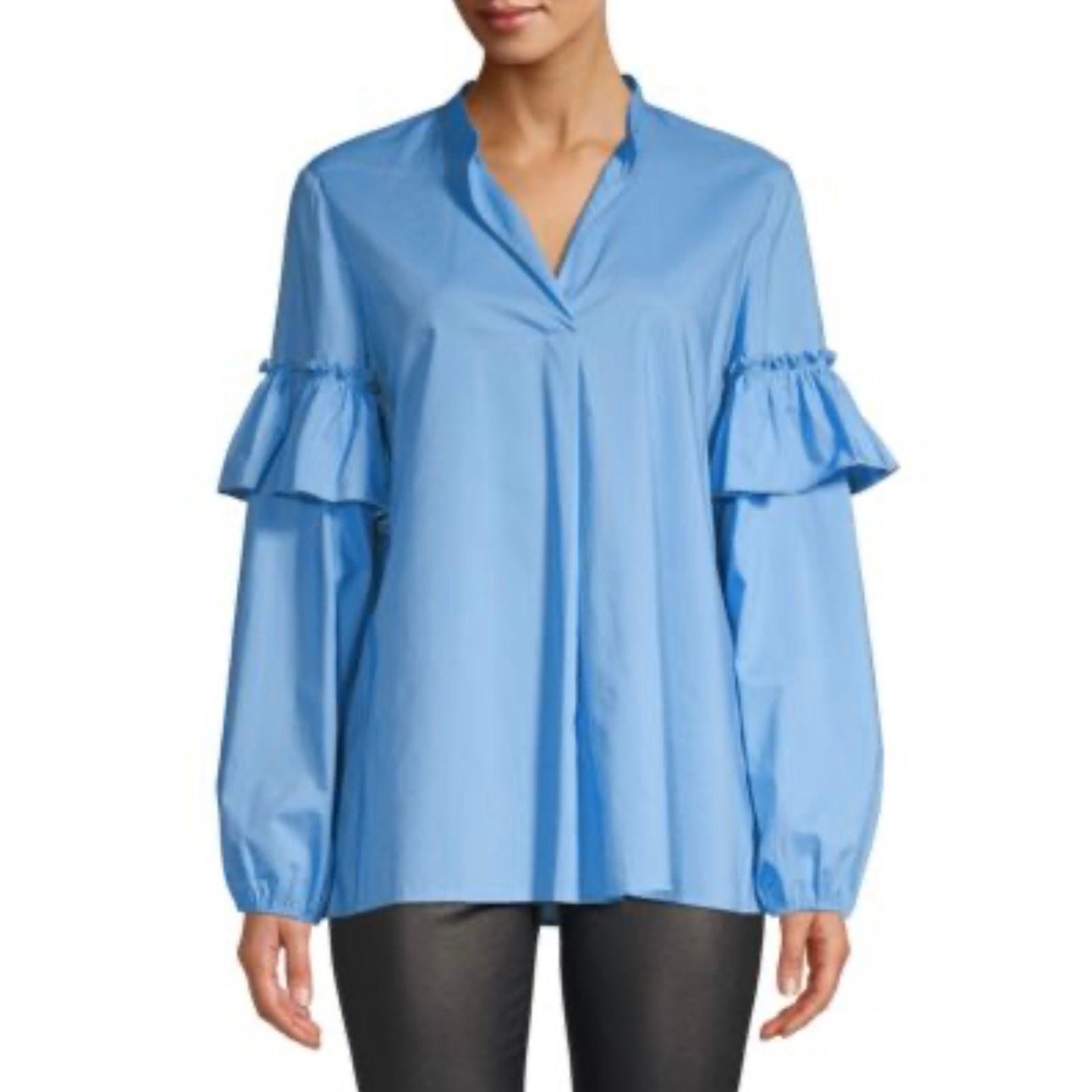 NWOT Escada COTTON RUFFLE SLEEVE SHIRT $425 size 38/8 US, image size:1600x1600