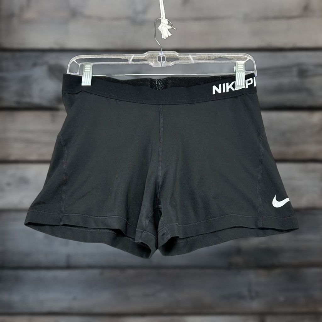 Nike Nike Shorts Womens L Black Pro Spellout Compression Swoosh Solid Dri Fit Logo Size 36" / US 14 / IT 50 - 1 Thumbnail