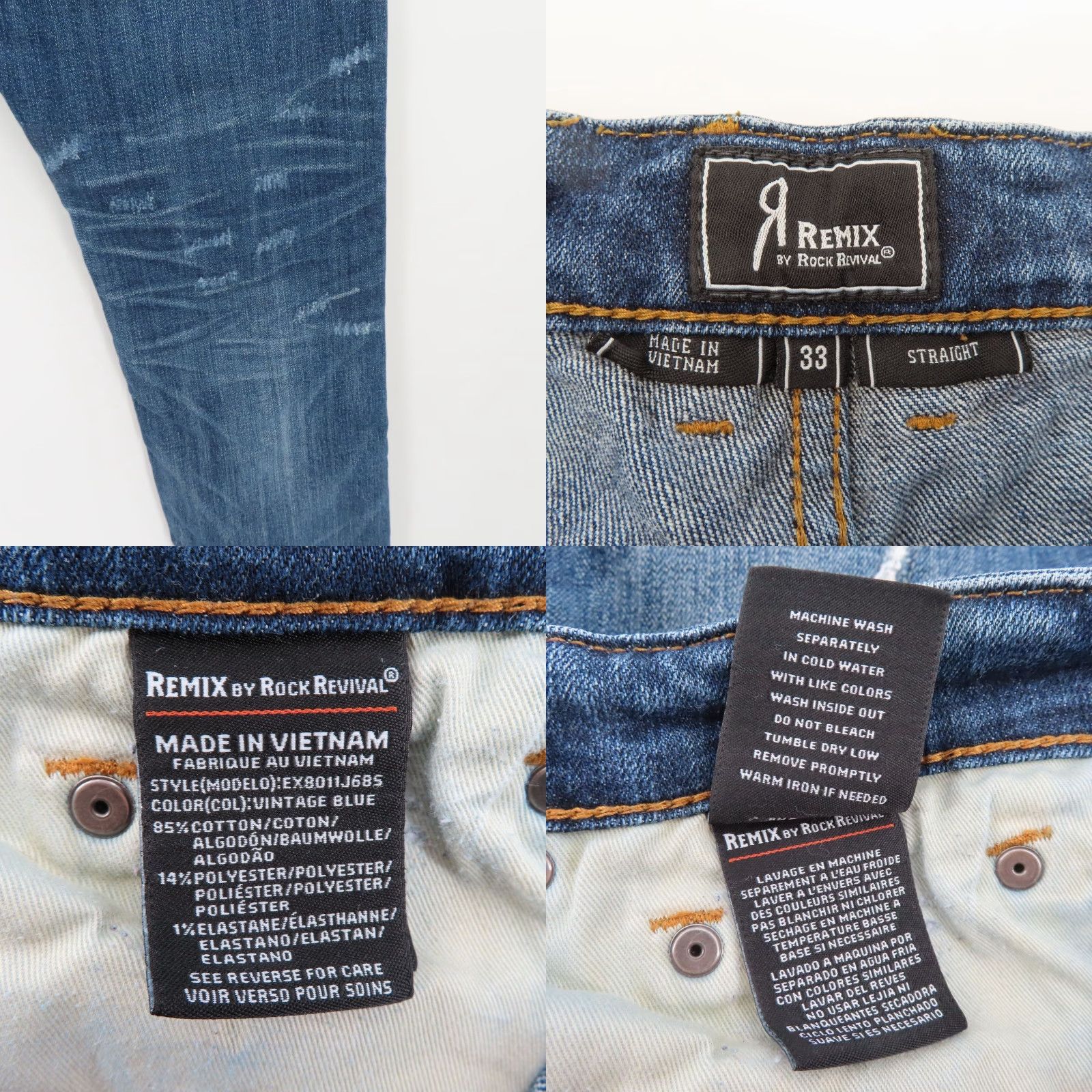 Vintage Rock Revival Remix Jeans Women 33 Straight Distressed Denim 5-Pocket Rock Style Boys? Size 24" / US 00 / IT 34 - 9 Thumbnail