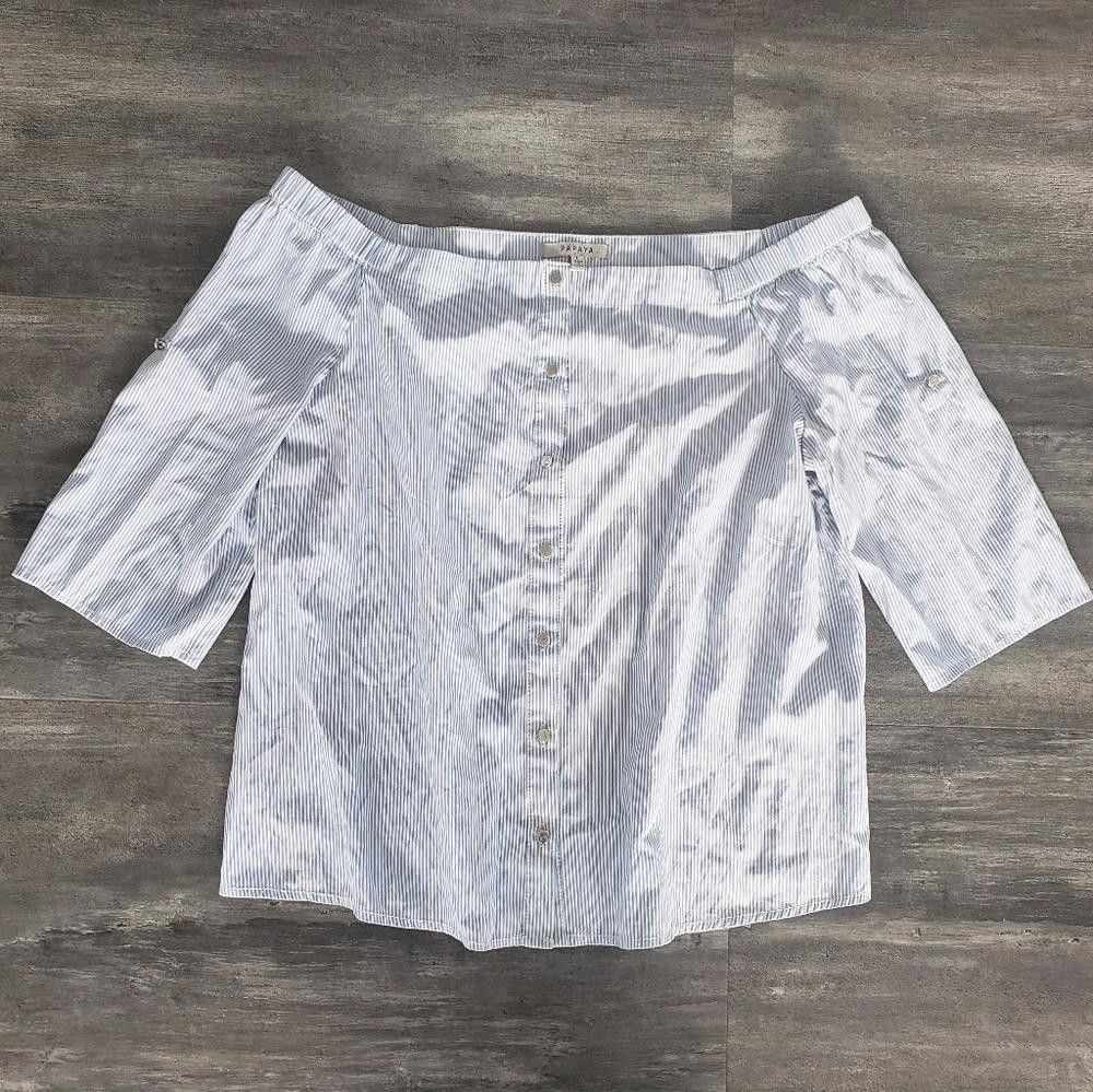 Designer White Blue Striped Papaya Button Down Size L / US 10 / IT 46 - 1 Thumbnail