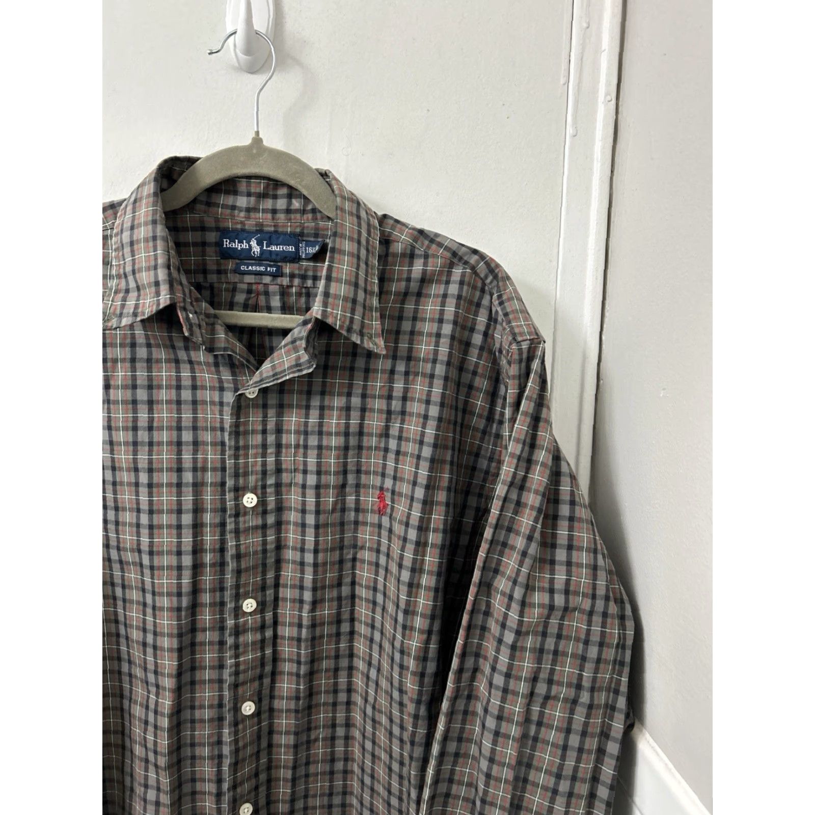 Ralph Lauren VTG Ralph Lauren Shirt Mens L Brown Gray Classic Fit Button Down Red Pony L/S Size US L / EU 52-54 / 3 - 4 Thumbnail