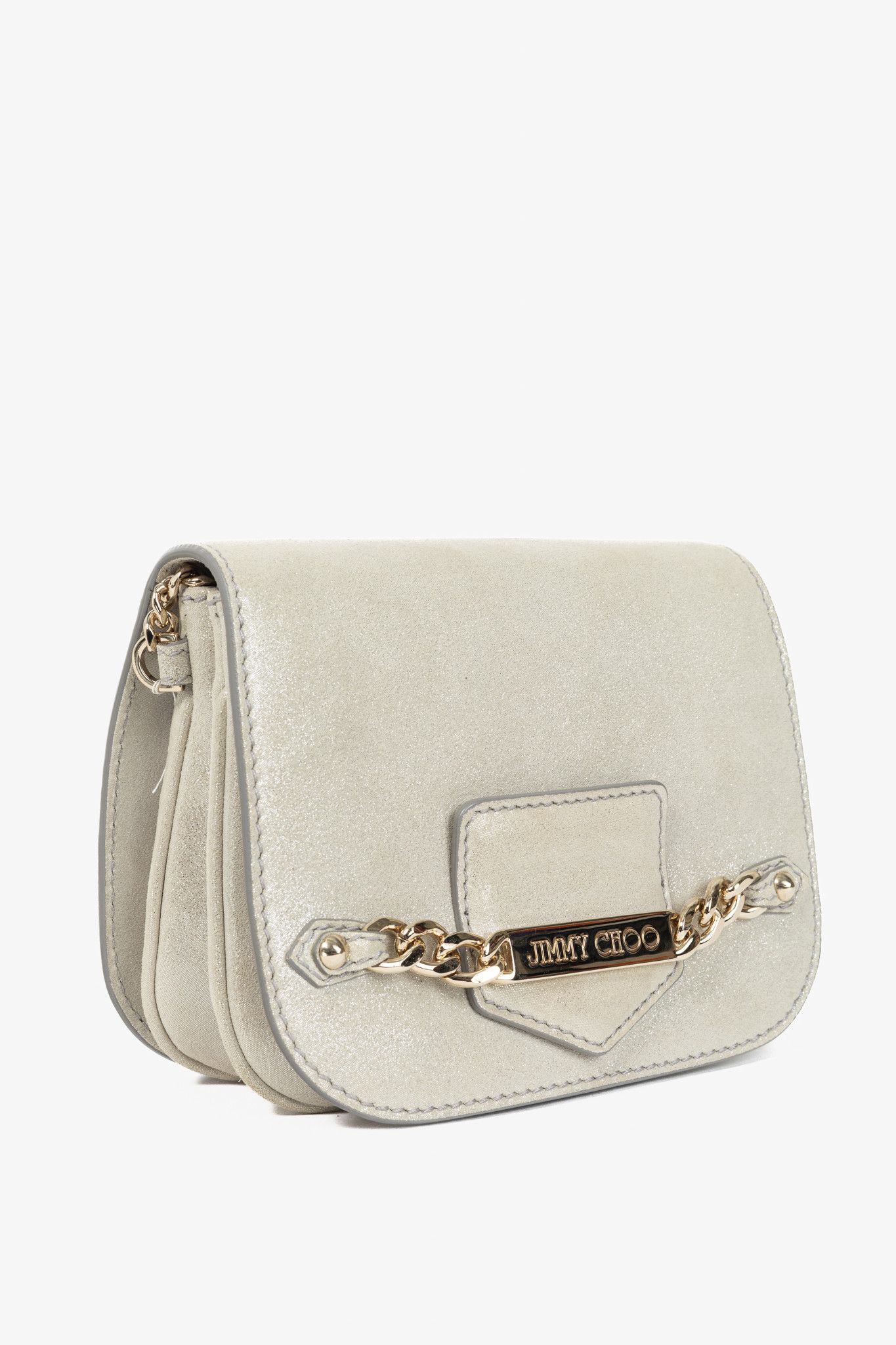 Jimmy Choo Jimmy Choo Shadow Silver Shimmer Leather Flap Crossbody Size ONE SIZE - 2 Thumbnail
