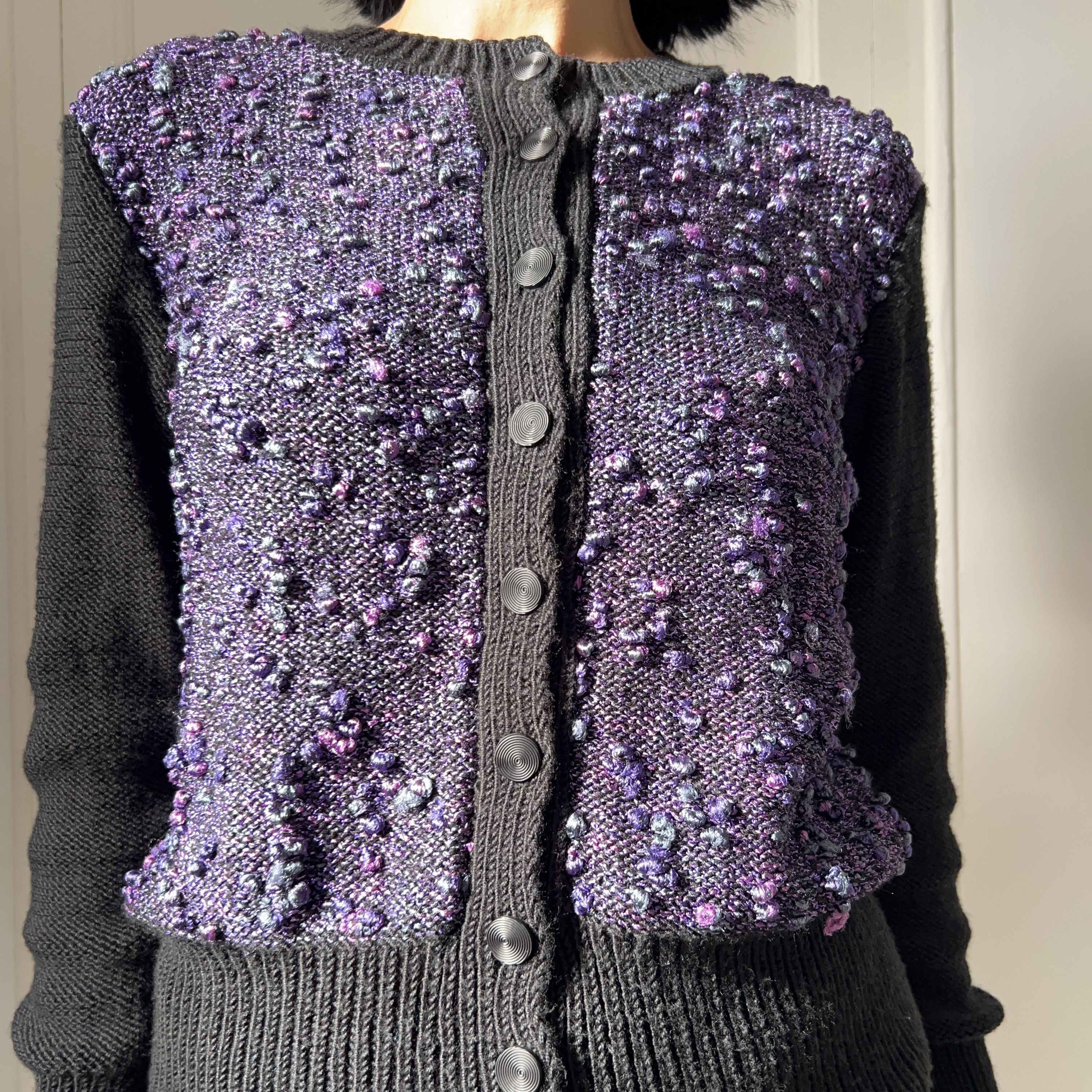 Vintage Vintage 90s Purple Bouclé Cardigan | Retro Tweed Knit Jacket Size M / US 6-8 / IT 42-44 - 12 Thumbnail