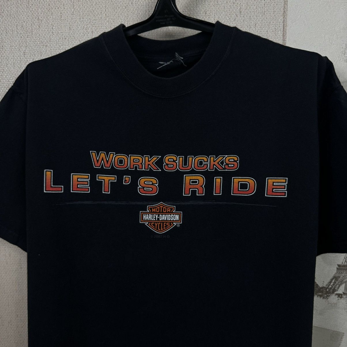 Harley Davidson × Vintage Vintage Harley Davidson T shirt Work Sucks Lets Ride Black Size US XL / EU 56 / 4 - 9 Thumbnail