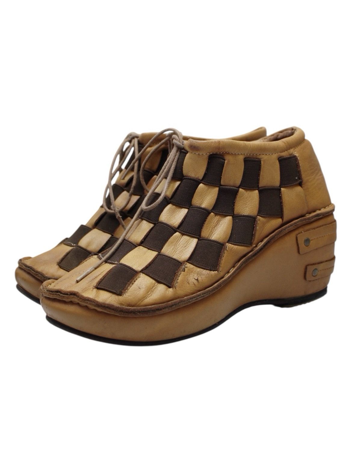 Vintage 2000S RAIDLORK HANDCRAFTED WOVEN LEATHER WEDGE BOOTS Size US 8 / IT 38 - 2 Thumbnail