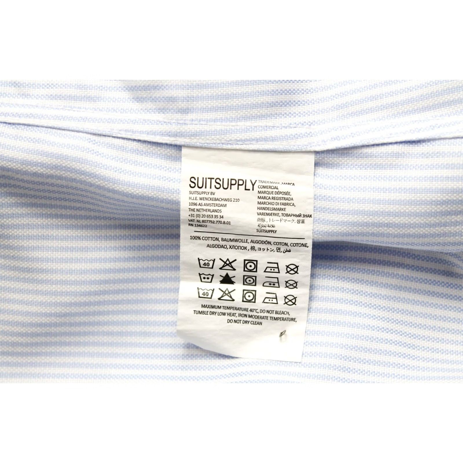 Suitsupply SUITSUPPLY Shirt Men 46 18 Extra Slim Fit Pinstripe Button Up Cotton Formal Blue Size 46R - 6 Thumbnail