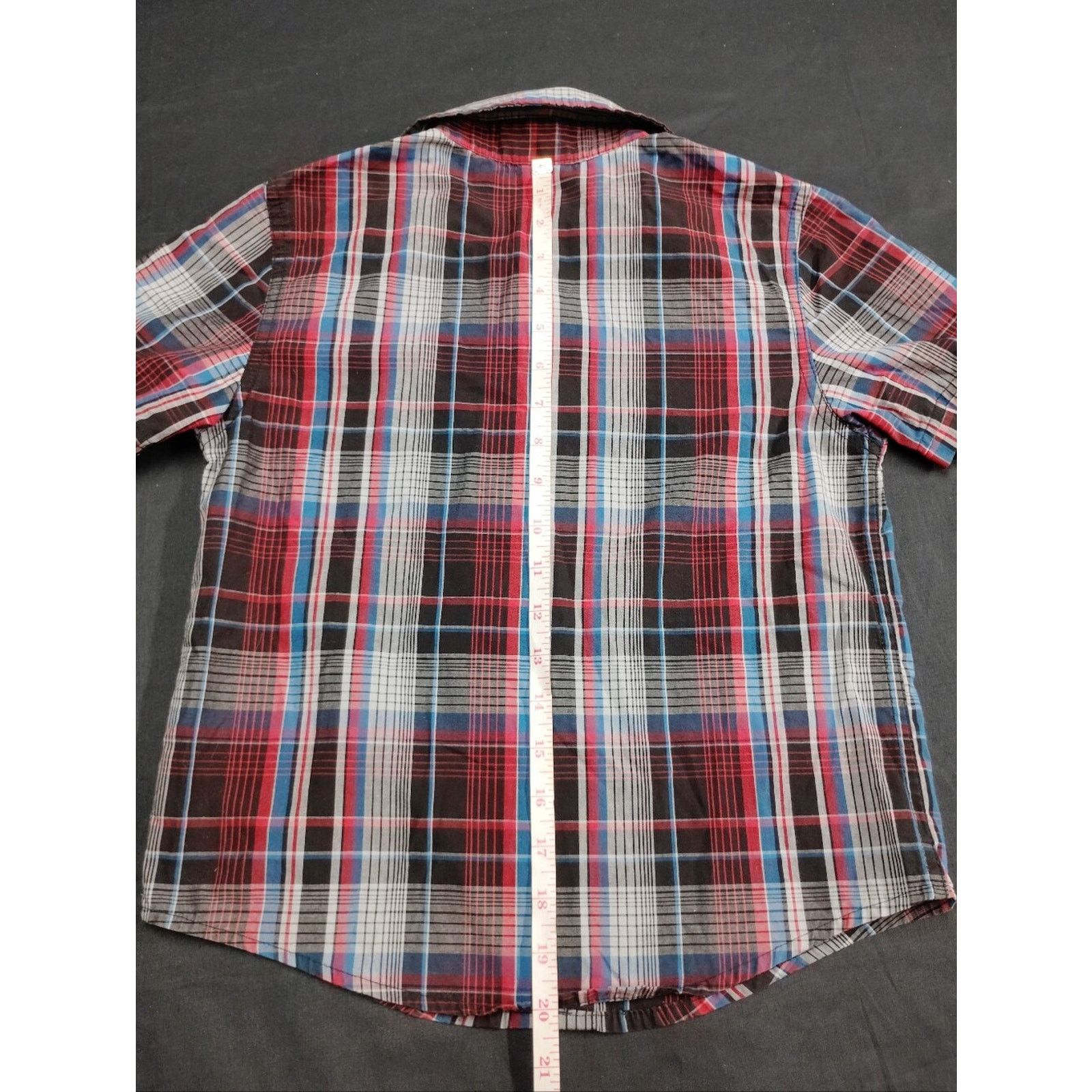 Faded Glory Red & Blue Plaid Short-Sleeve Button-Up Shirt Size M / US 6-8 / IT 42-44 - 4 Thumbnail