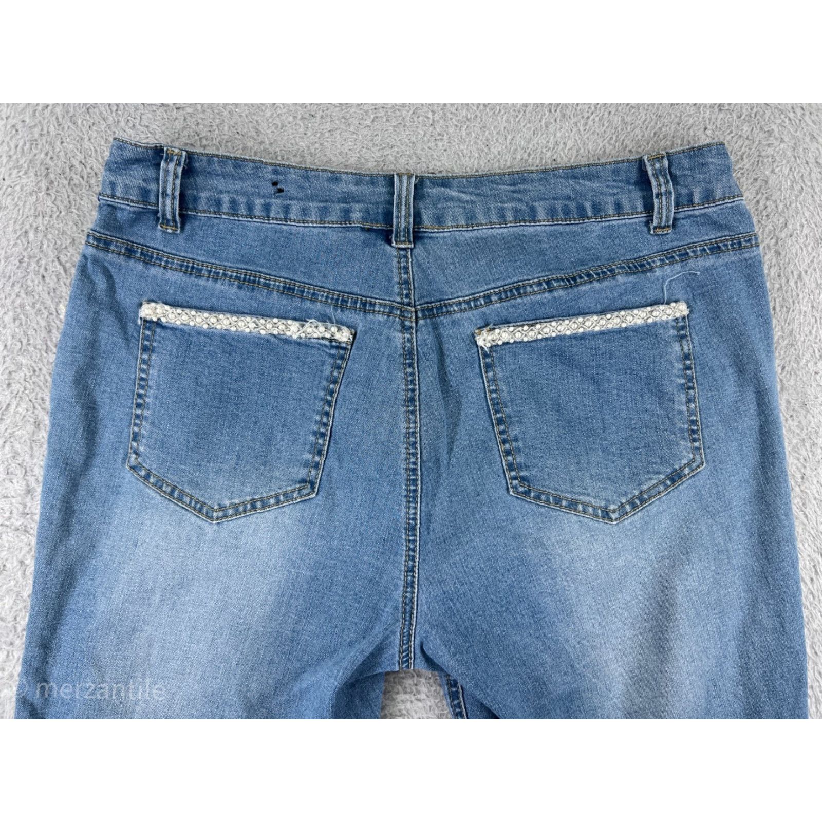 Vintage Baccini Jeans Women 8P Capri Blue Denim Pearls Embellished Cotton Blend Size 30" / US 8 / IT 44 - 4 Thumbnail