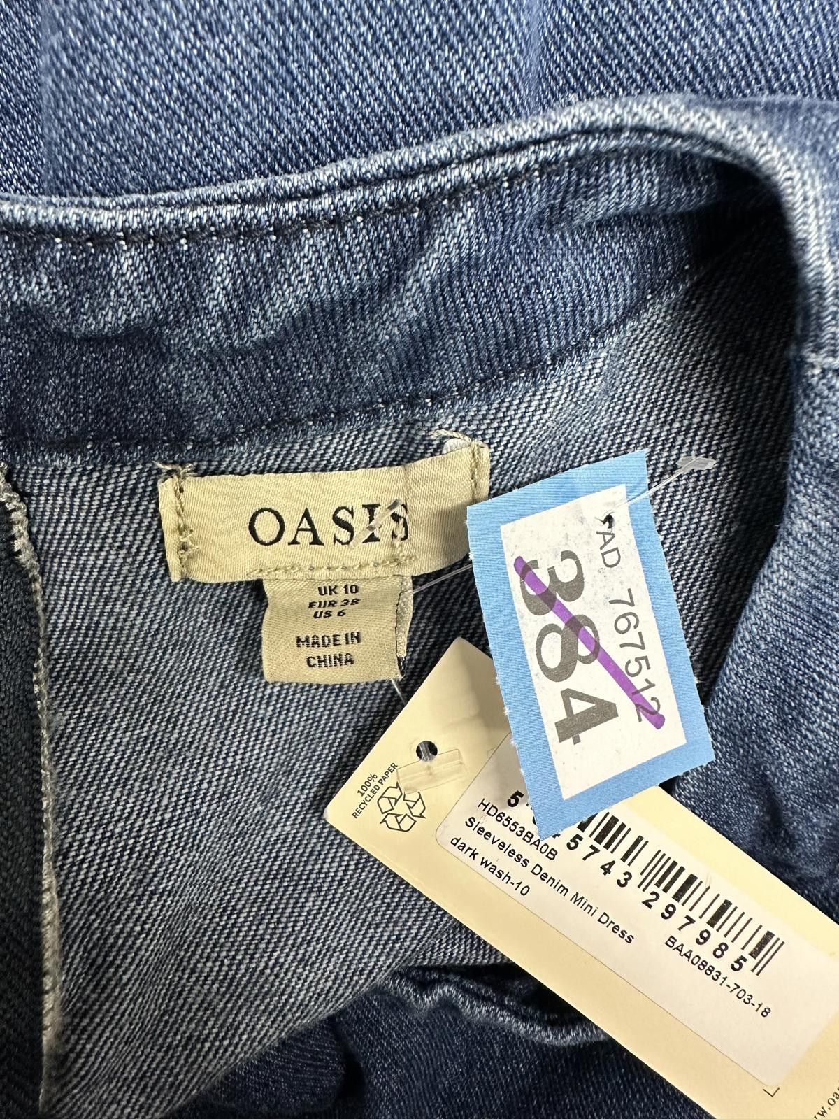 Other Oasis Sleeveless Denim Mini Dress UK 10 Size M / US 6-8 / IT 42-44 - 2 Thumbnail