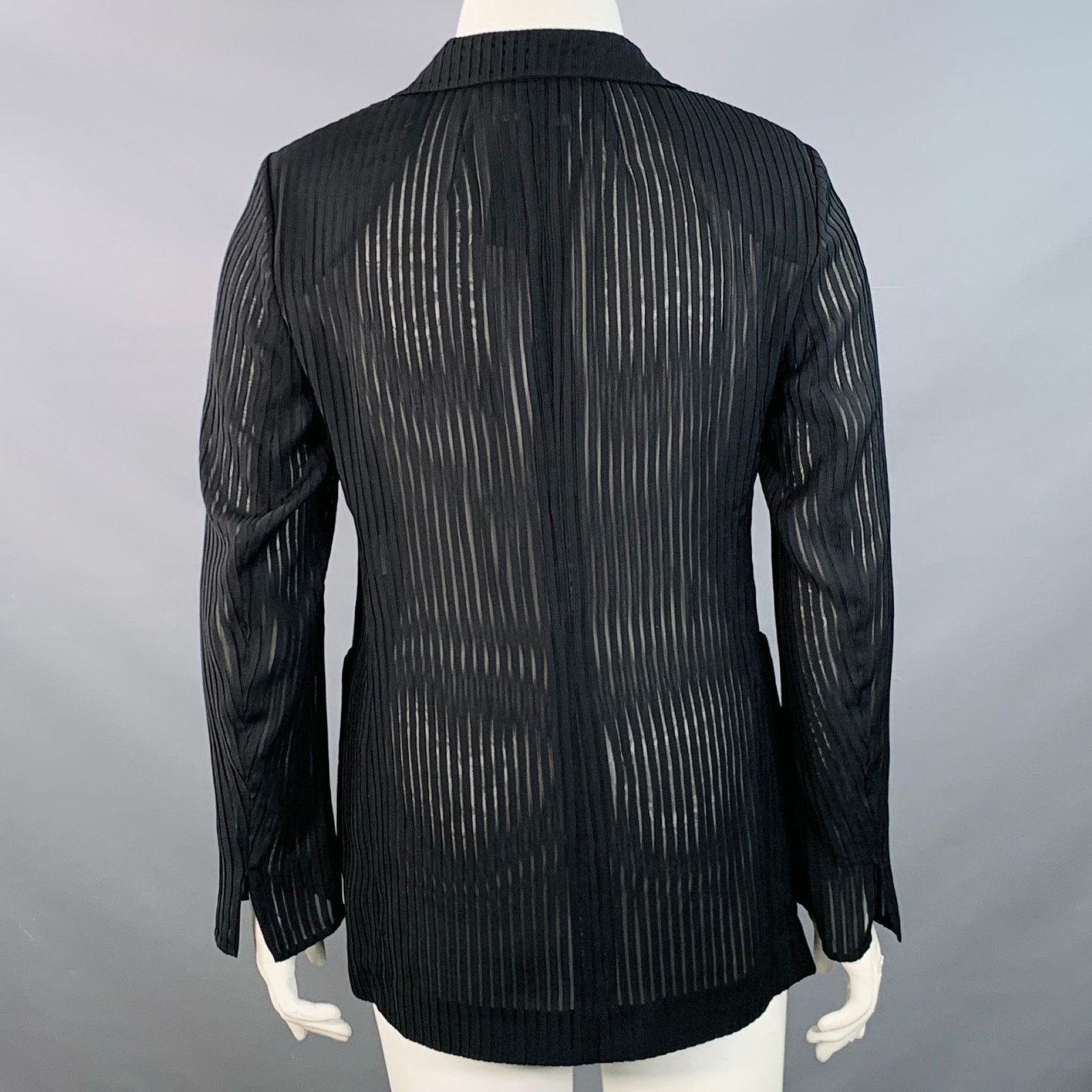 Akris AKRIS Black Polyester Textured Stripe Notch Lapel Blazer Size L / US 10 / IT 46 - 3 Thumbnail
