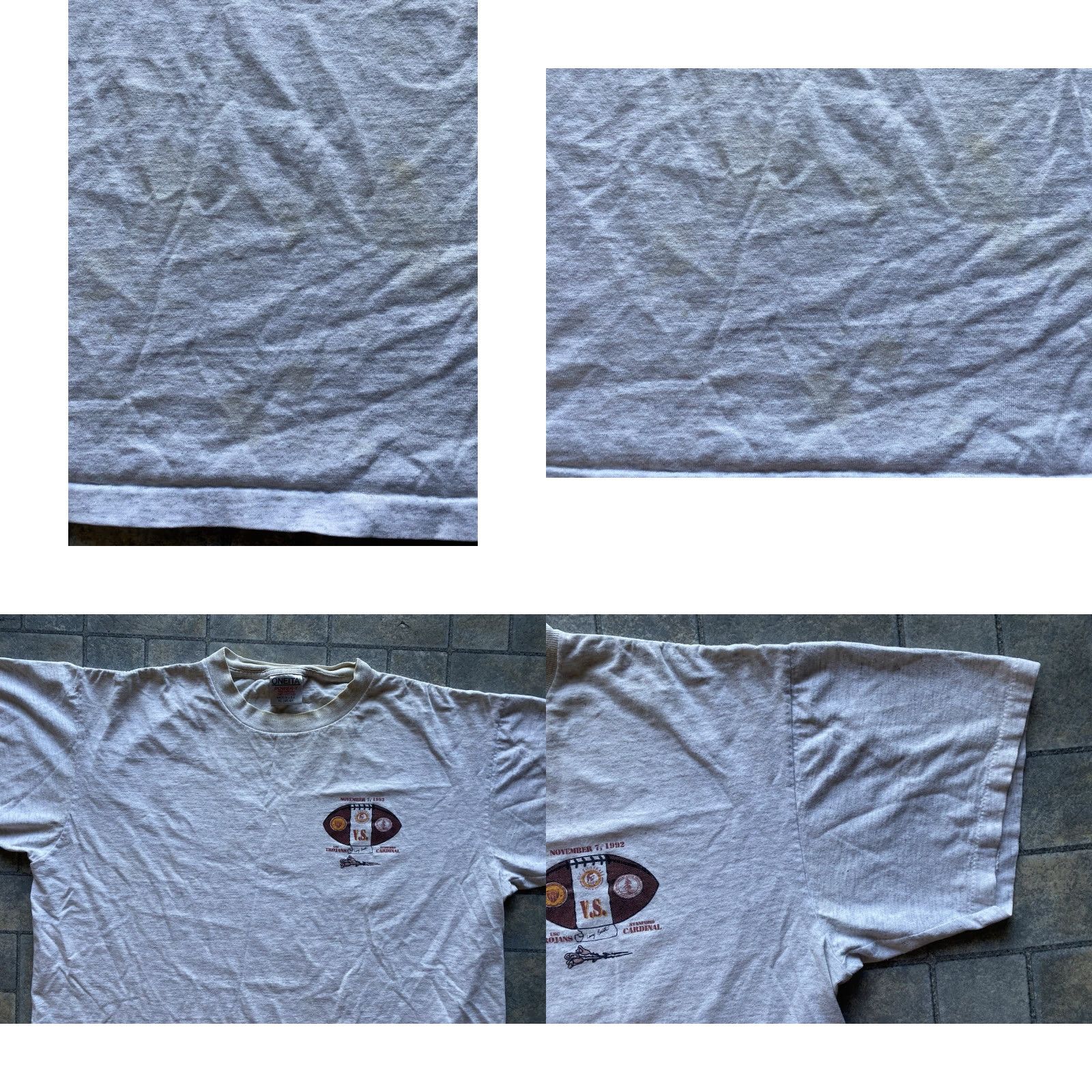 Vintage VINTAGE Oneita T-Shirt USC Trojans Stanford Cardinal 1992 Gray XL Short Sleeve Men Men XL 90s College California Sports Size US XL / EU 56 / 4 - 9 Thumbnail