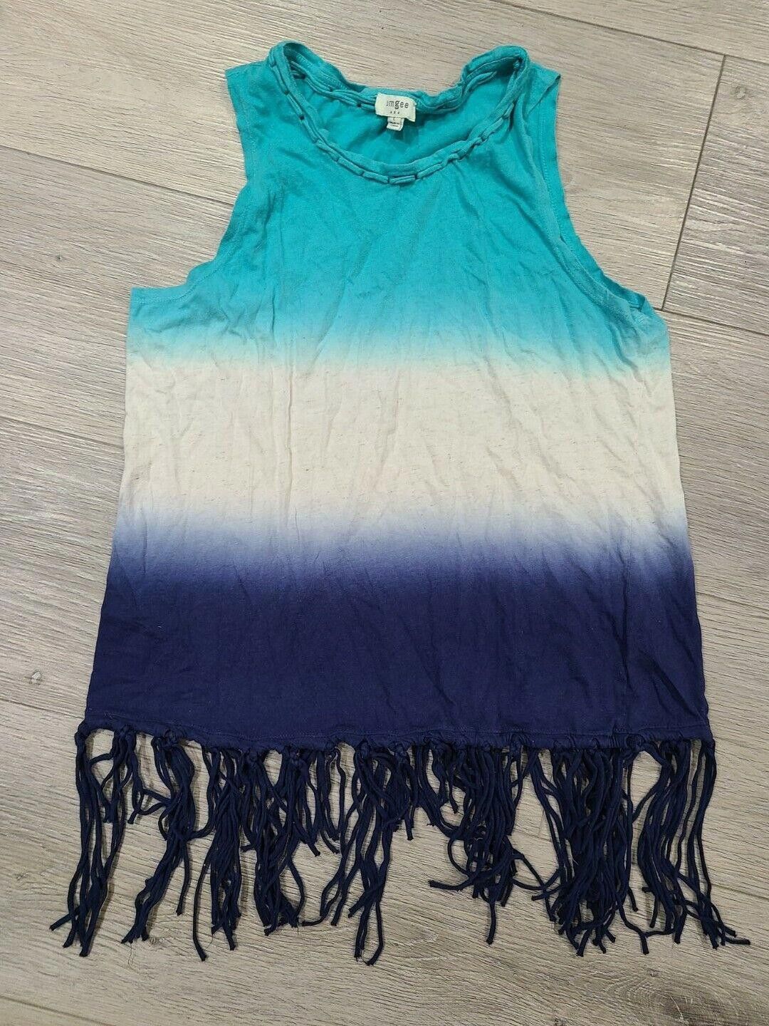 Designer Umgee Tank Top Large Ombre Blue Fringe Hem Hippie Size L / US 10 / IT 46 - 1 Thumbnail