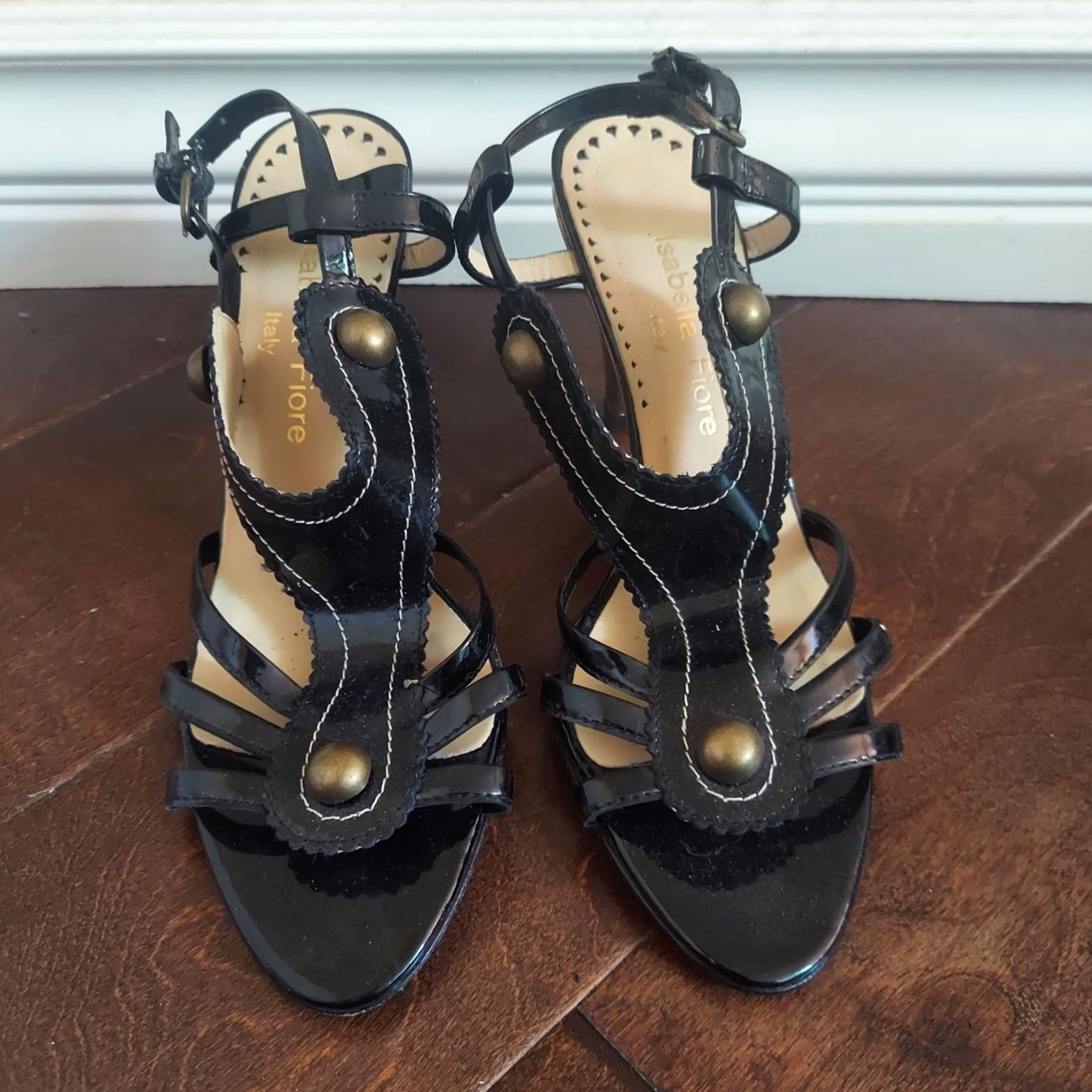 Vintage Isabella Fiore Women's Slingbacks Heels Made in Italy Size 6.5 M Green Black, Solid, Leather, Heel, 1 3/4 in. to 2 3/4 in., Women's, Casual, 90s? Size US 7 / IT 37 - 2 Thumbnail