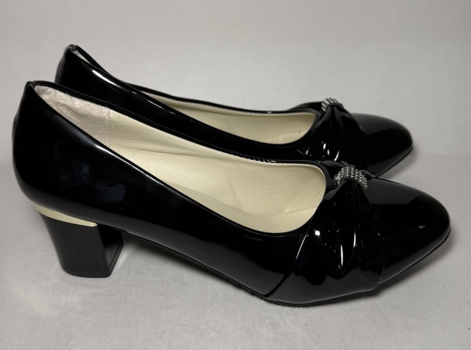 Other MING KE Slip-On 2 inch Heels Almond Toe Pump Bow Black Size US 8.5 / IT 38.5 - 3 Thumbnail