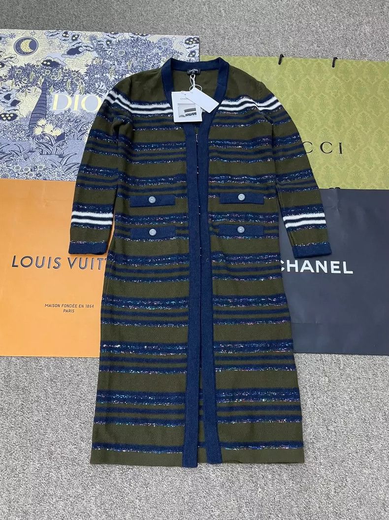 Chanel Chanel Striped sequin long knitted cardigan coat Size XXS / US 00 / IT 34 - 1 Thumbnail