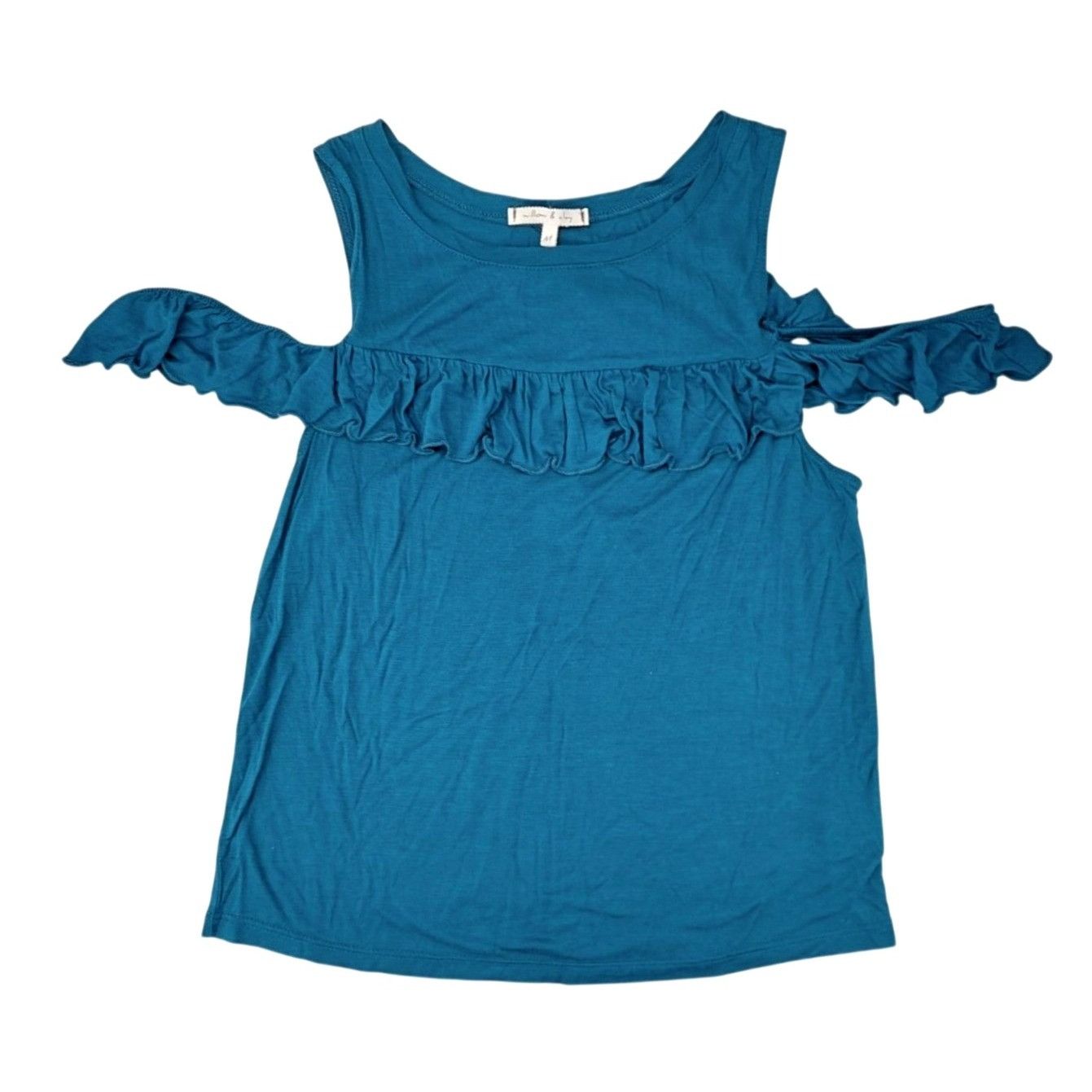 Other Willow & Clay Teal Cold Shoulder Top Blouse Ruffle Women Med Size M / US 6-8 / IT 42-44 - 1 Thumbnail