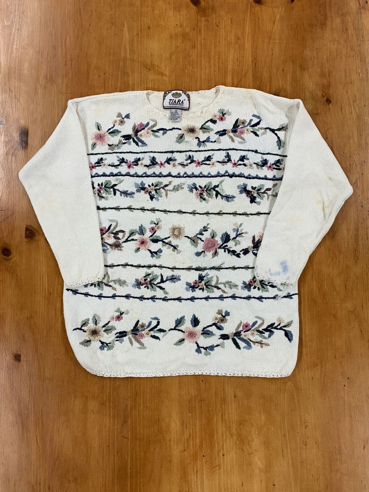 Vintage Vintage Floral Band Knit Sweater Size US S / EU 44-46 / 1 - 1 Thumbnail