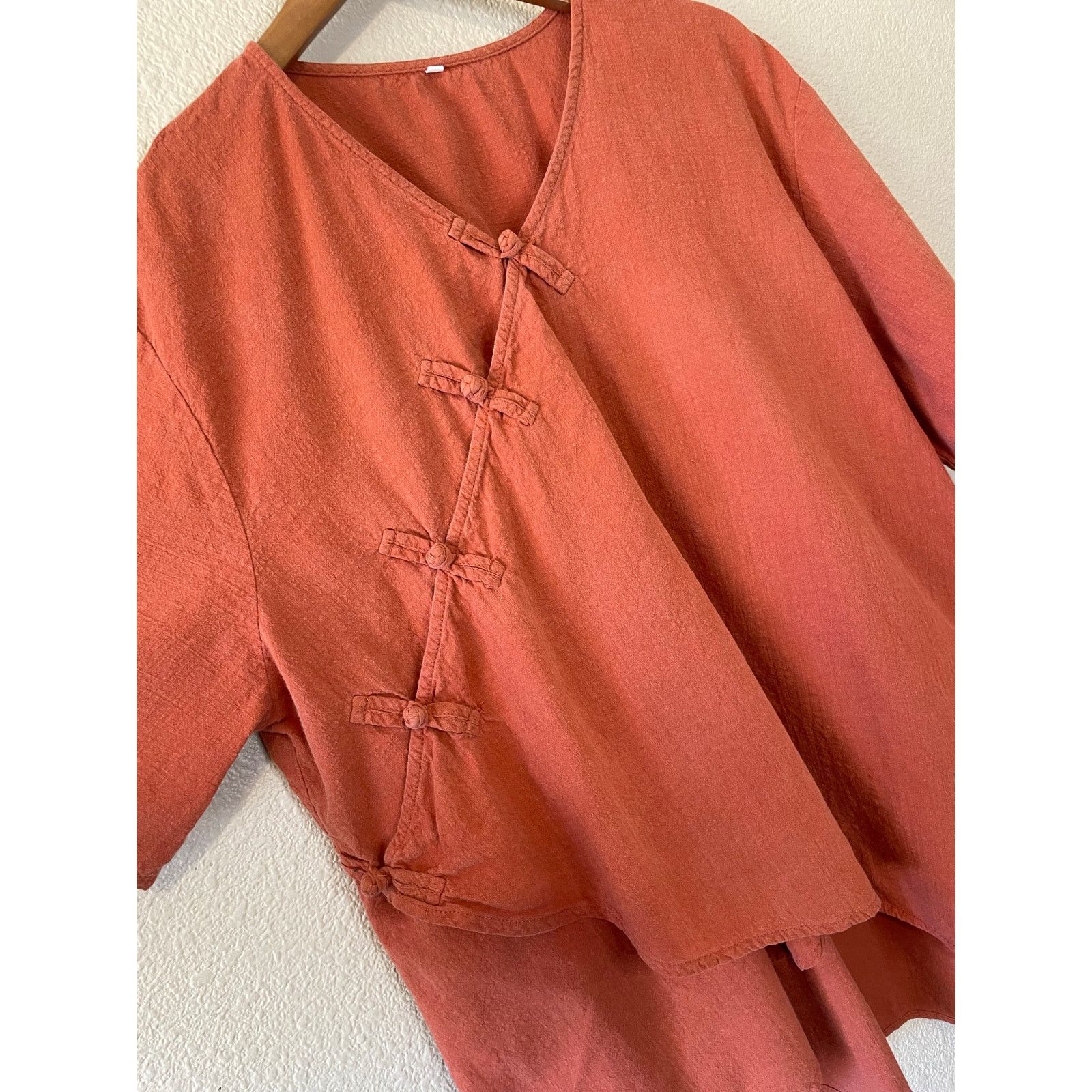 Other Cotton Linen Boho Frog Loop Short Sleeve Orange Tunic Top 2X Size XXL / US 16-18 / IT 52-54 - 12 Thumbnail