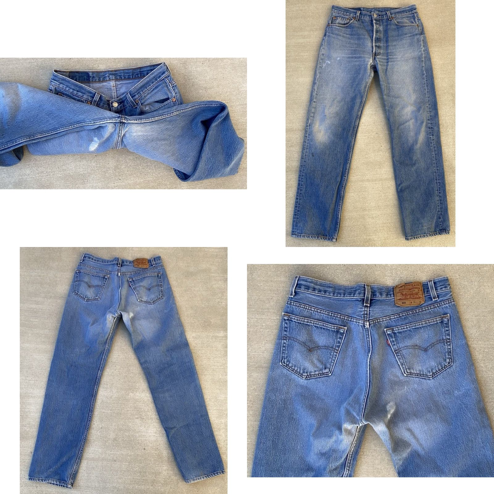 Levi's VINTAGE Levi’s 501 Jeans Distressed From Wear Fade Bleach Spots Stains W 36 L 34 Jeans Mens Denim Blue 501 Cowboy Distressed See Pics Size US 36 / EU 52 - 10 Thumbnail
