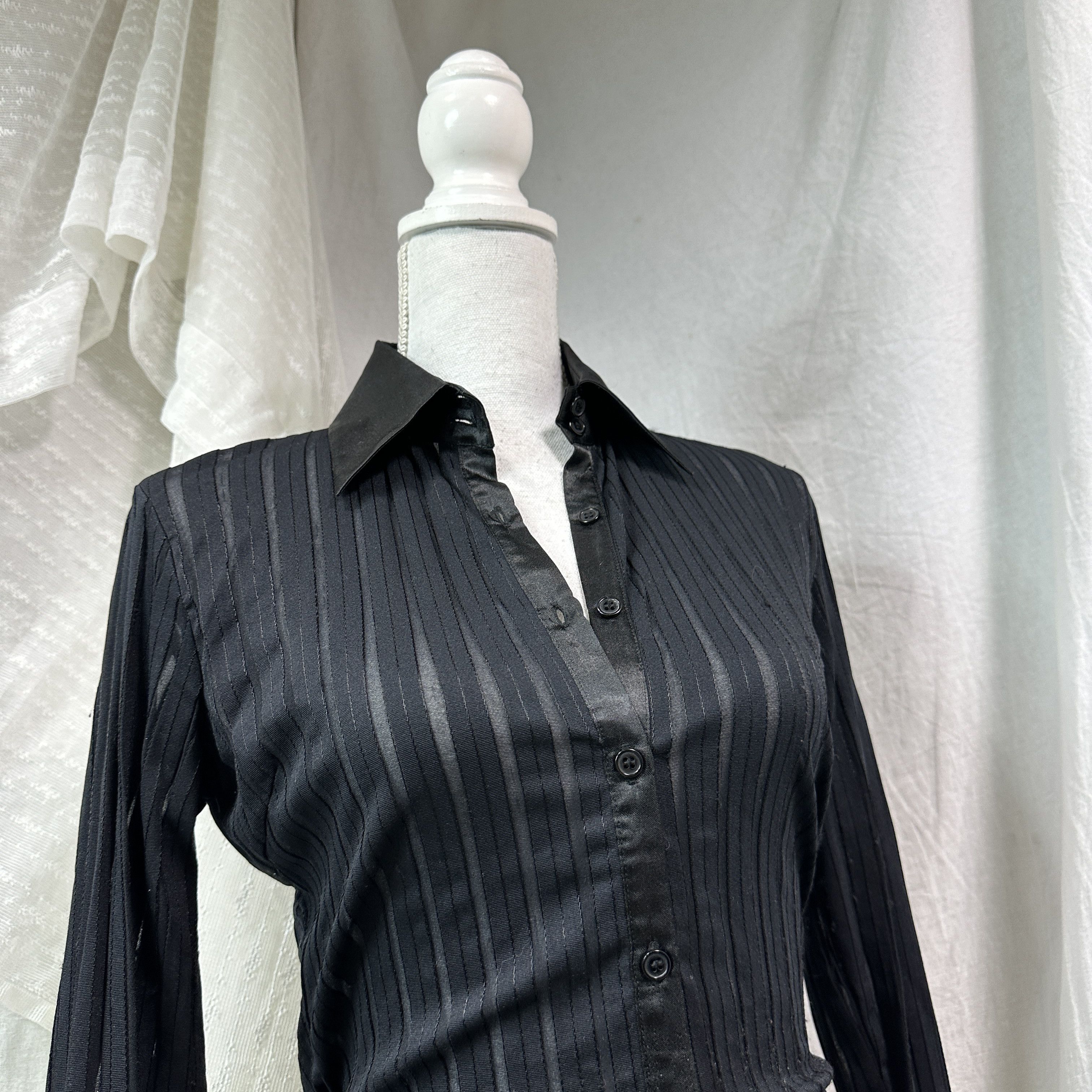 Vintage Vintage Avant Garde Striped Mesh Sheer Shirt Y2K Size M / US 6-8 / IT 42-44 - 2 Thumbnail