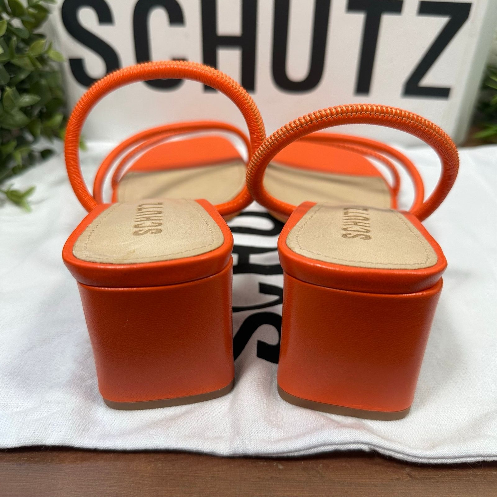SCHUTZ Schutz Chessie Mid Leather Mid Heel Sandals Orange Size 9 Size US 9 / IT 39 - 7 Thumbnail