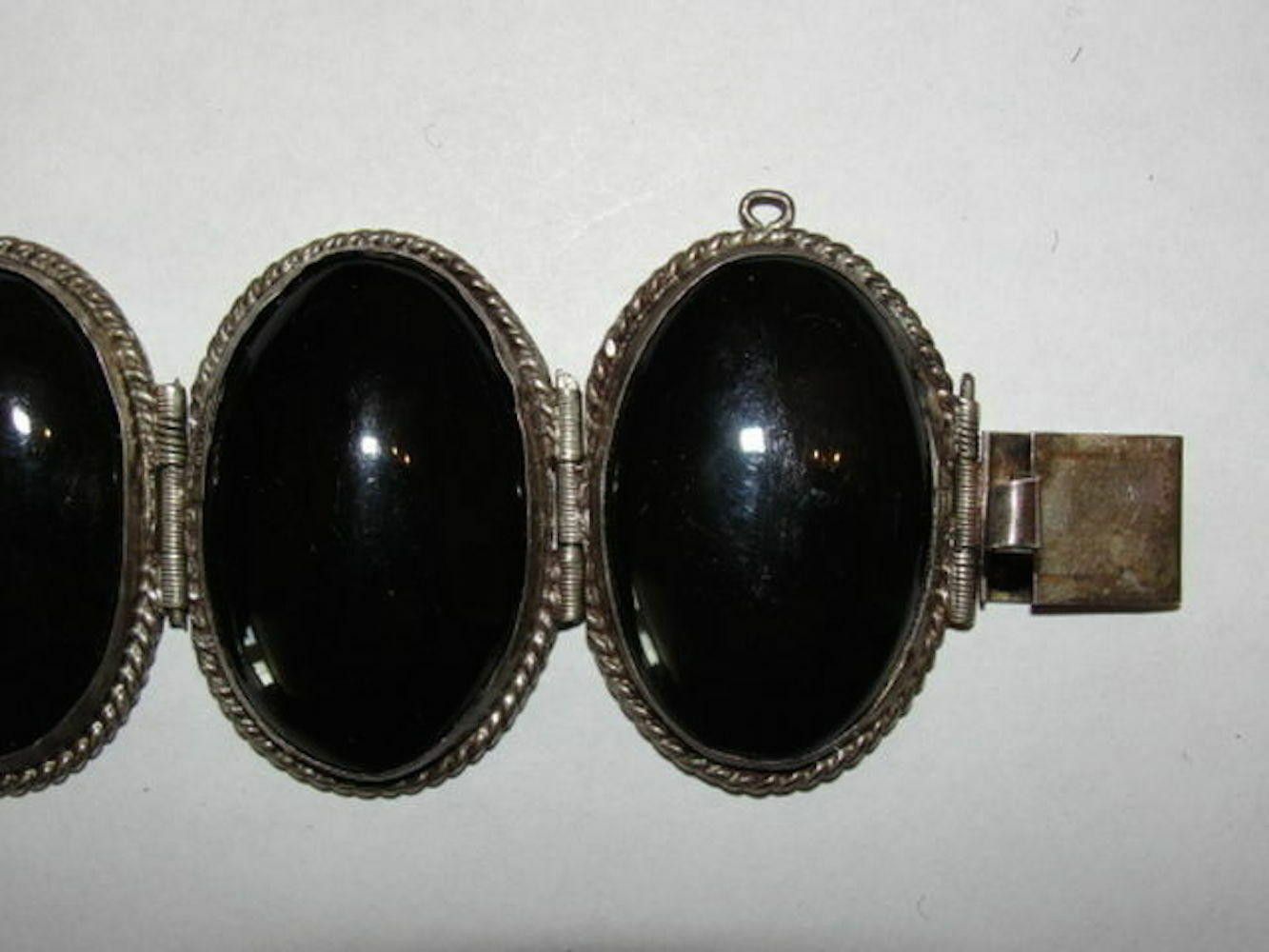 Handmade Massive Mexican Sterling Silver Black Onyx Cabochon Bracelet Size ONE SIZE - 2 Thumbnail