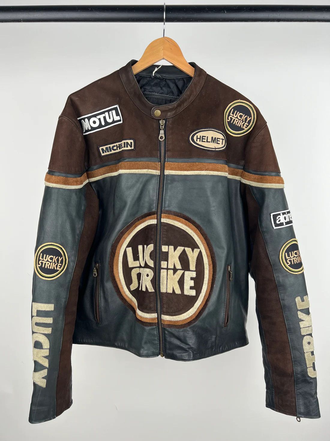 image of Genuine Leather Vinage Lucky Strike 90's Leather Motorbike Jacket, Men's (Size 2XL)