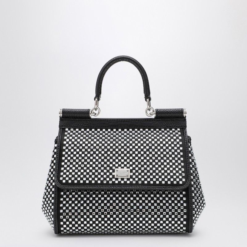 Dolce&Gabbana Black Sicily Medium Handbag With Crystals