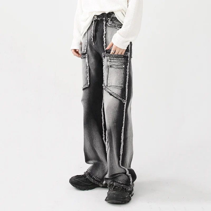 Japanese Brand Spliced Personality Cool Simple Jeans Size US 35 - 2 Thumbnail