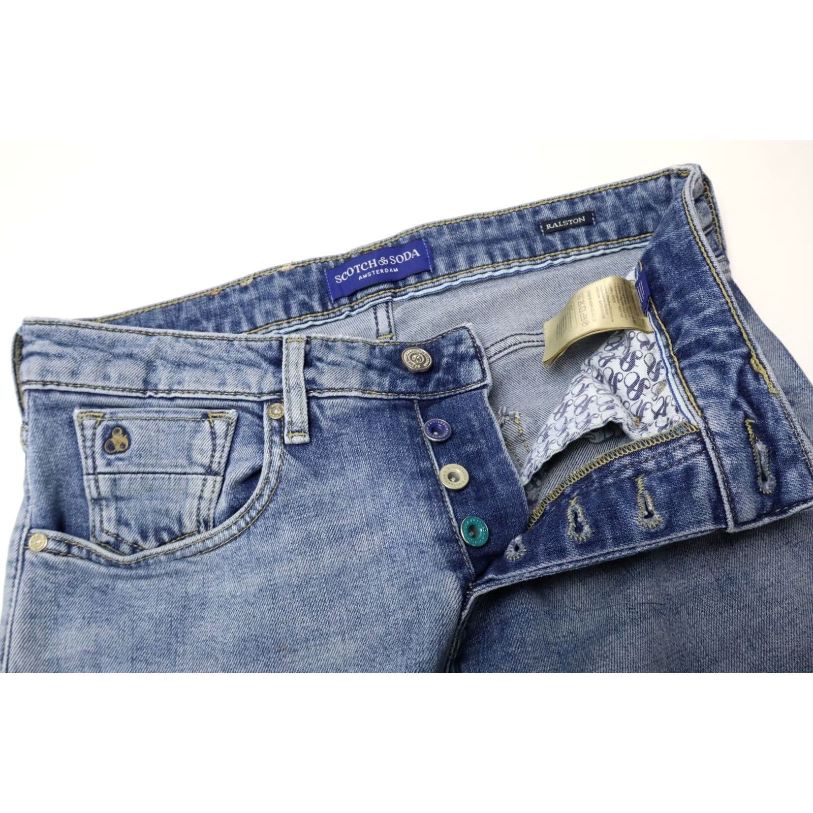 Scotch & Soda SCOTCH & SODA Jeans Men's Slim Blue Whiskers Faded Button Fly W29/L30 Size US 29 - 4 Thumbnail