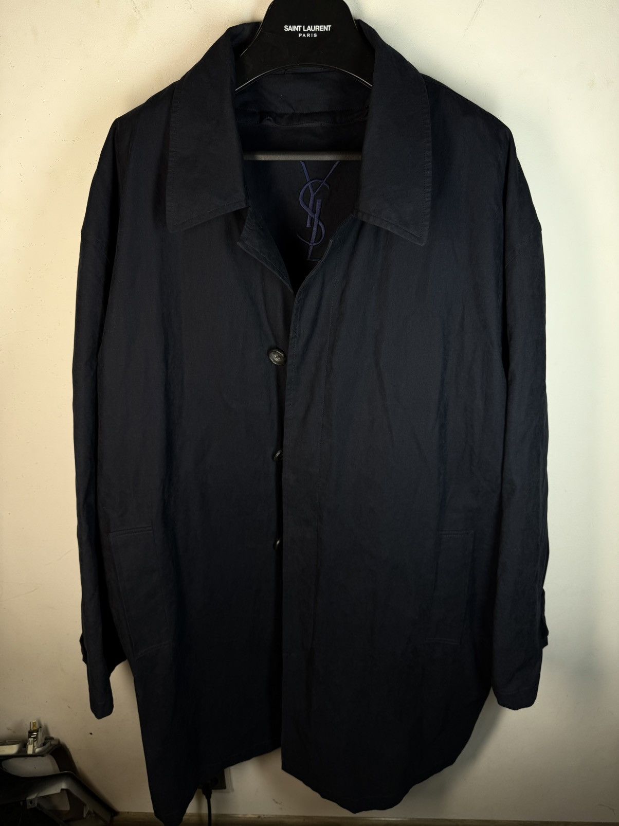 Yves Saint Laurent YSL Trenchcoat Navy Soft YSL Coat Size US XL / EU 56 / 4 - 2 Thumbnail